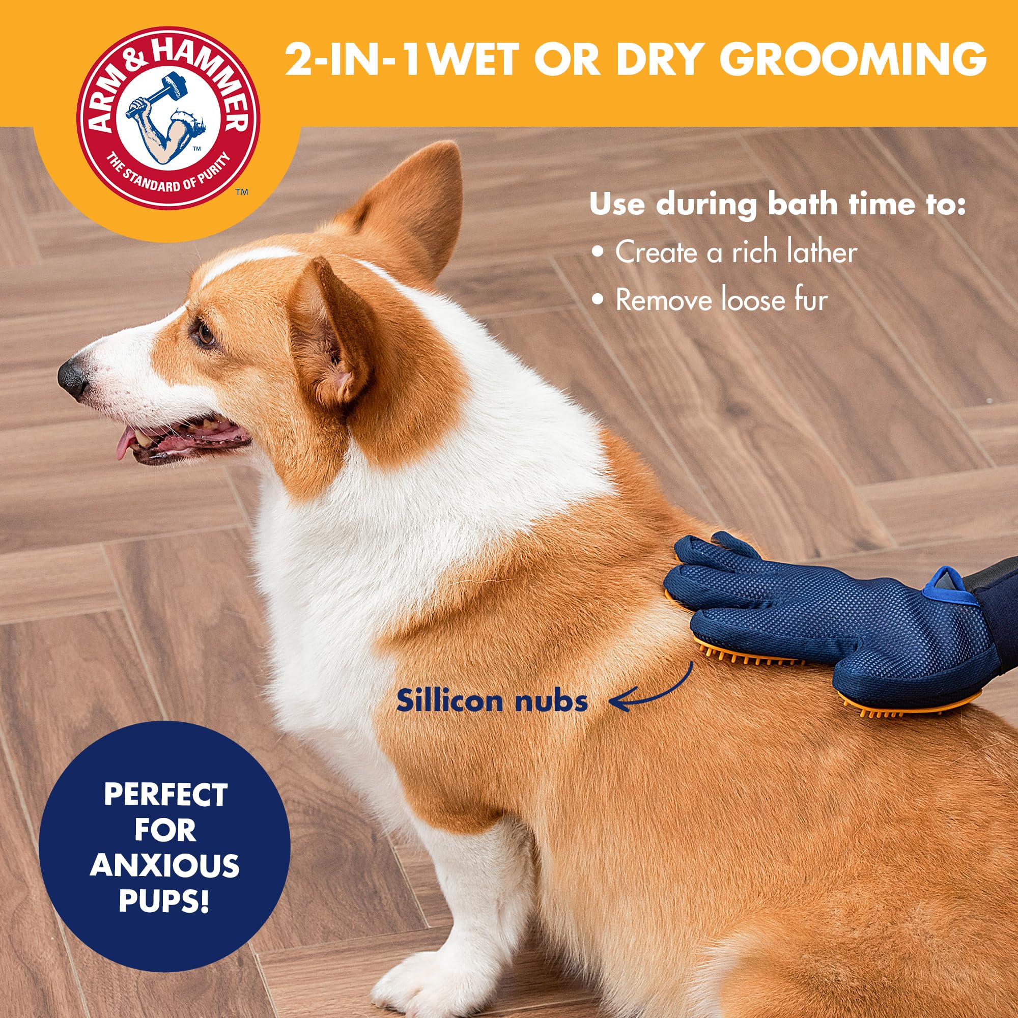 Arm & Hammer Deodorizing Dog Grooming Glove with Fragrance Transfer Technology - Scented Deshedding Dog Brush for Bathing, Pet H