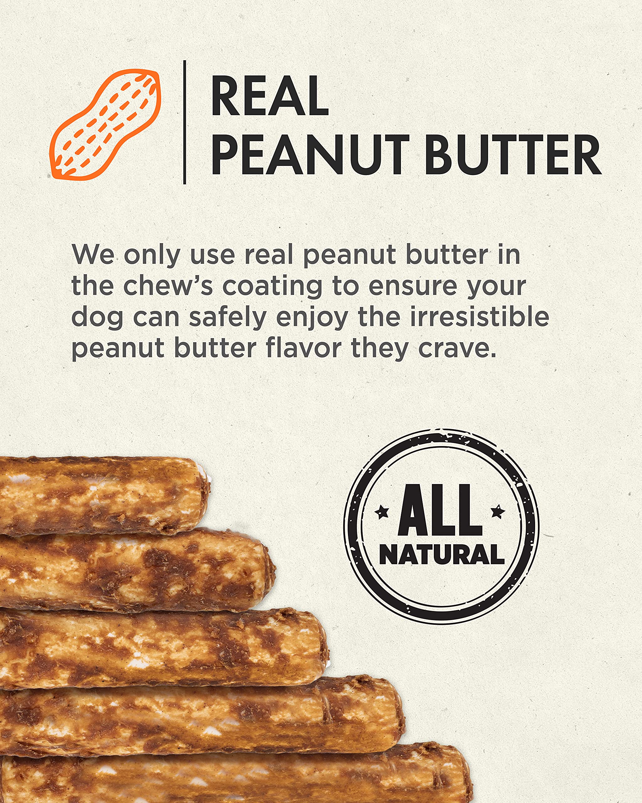 Canine Naturals Peanut Butter Chew - 100% Rawhide Free Dog Treats - Made with Real Peanut Butter - All-Natural and Easily Digest