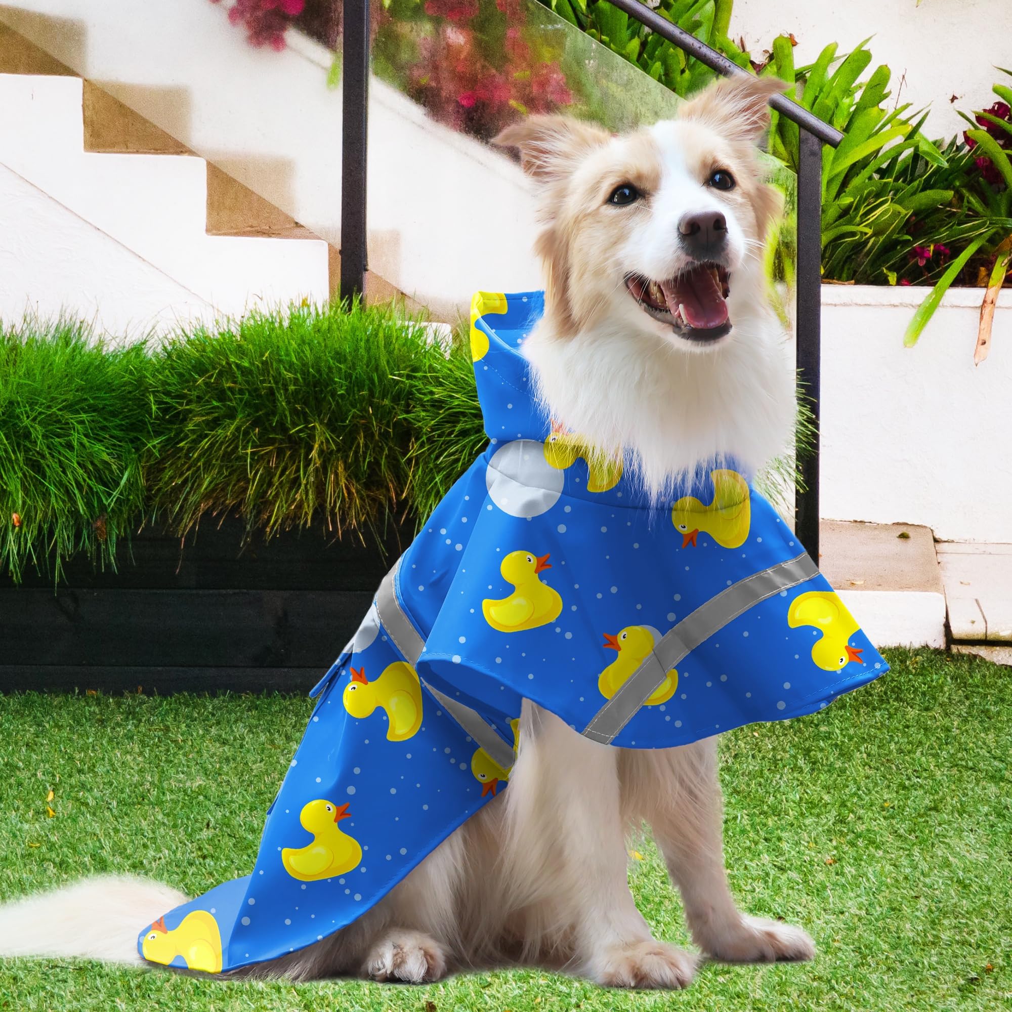 Nacoco Large Dog Raincoat Adjustable-Pet Rubber Ducks Yellow Water Proof Clothes Lightweight Rain Jacket Poncho Hoodies With Str