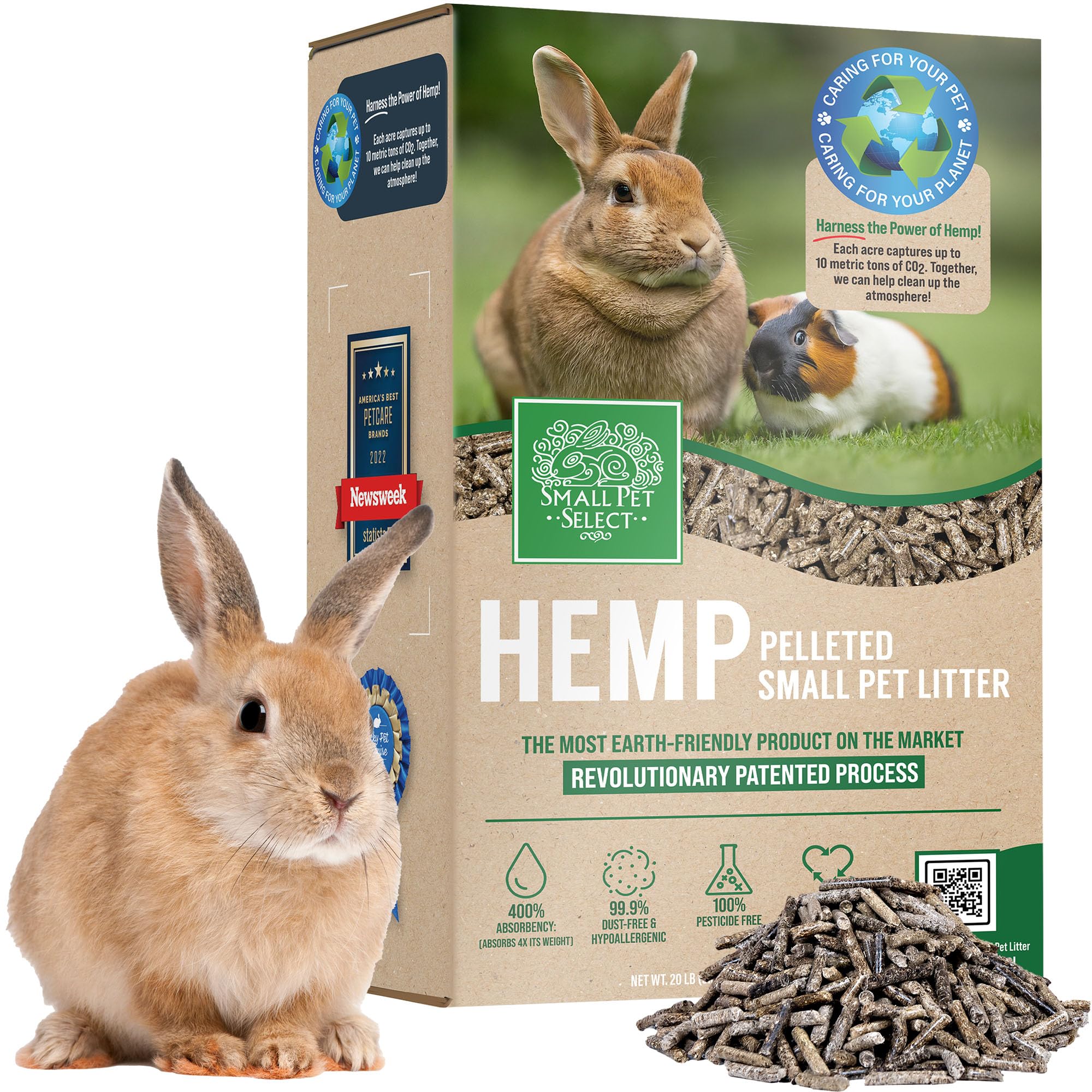 Small Pet Select - Hemp Pelleted Bedding, Non-Clumping, Biodegradable Animal Bedding, Eco Friendly Odor Control for a Rabbits, H