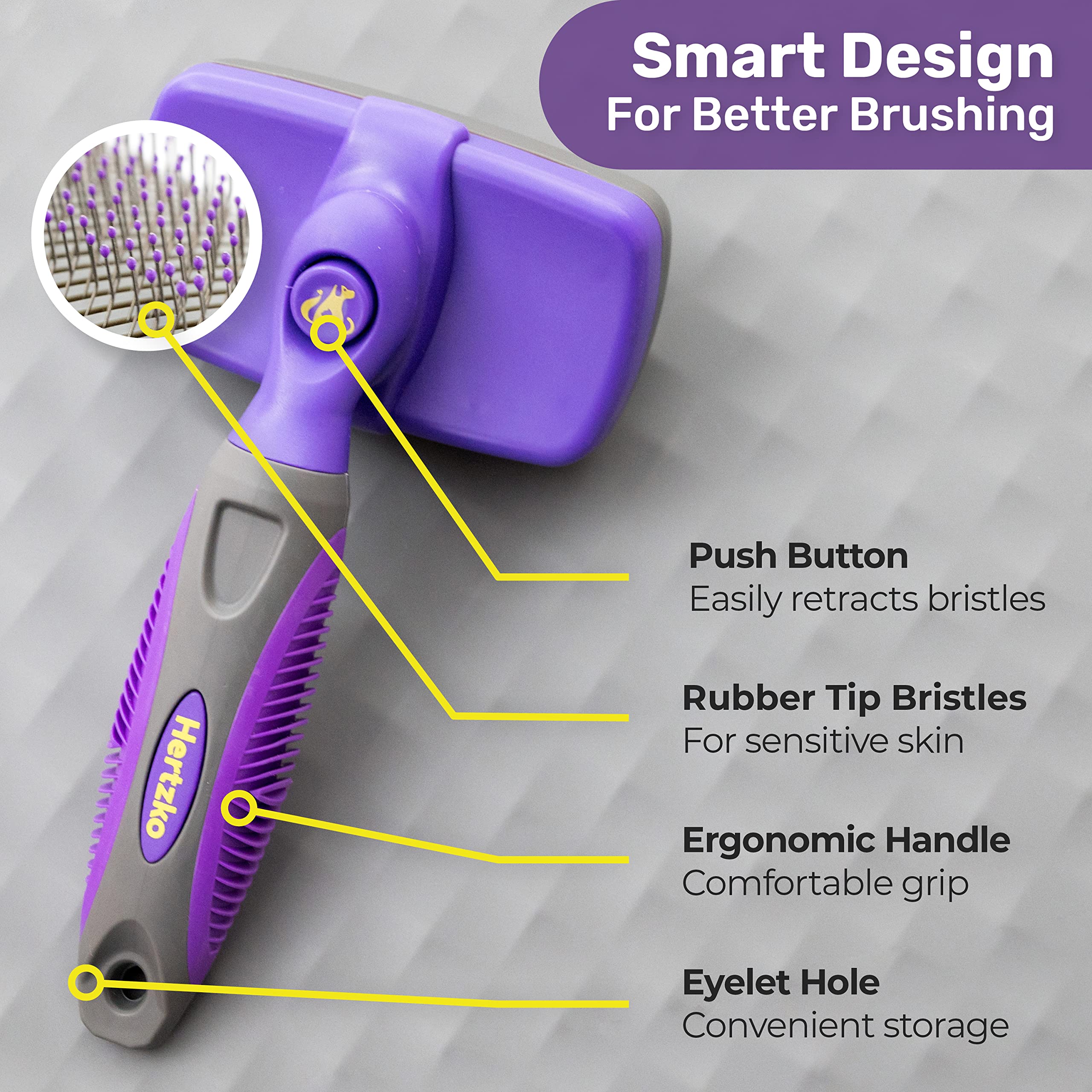 Hertzko Dog & Cat Brush, Dog Brush For Shedding, Cat & Dog Grooming, Self Cleaning Slicker Brush For Pets, Grooming Brushes For