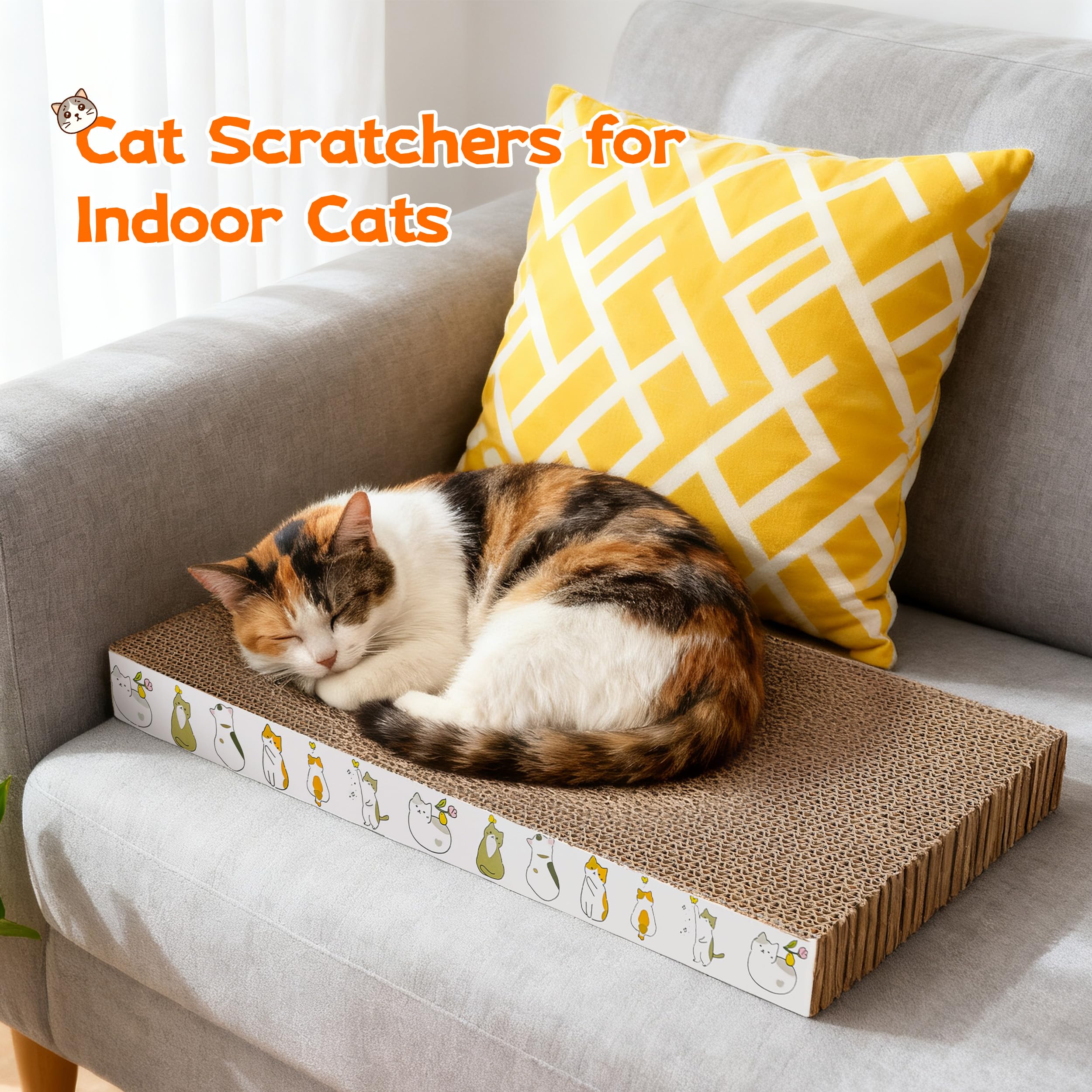 PatiencET 2 Pack Cardboard Cat Scratcher Pad with Catnips, Flat Double-Sided Cat Scratching Board for Small Medium Cats Kittens
