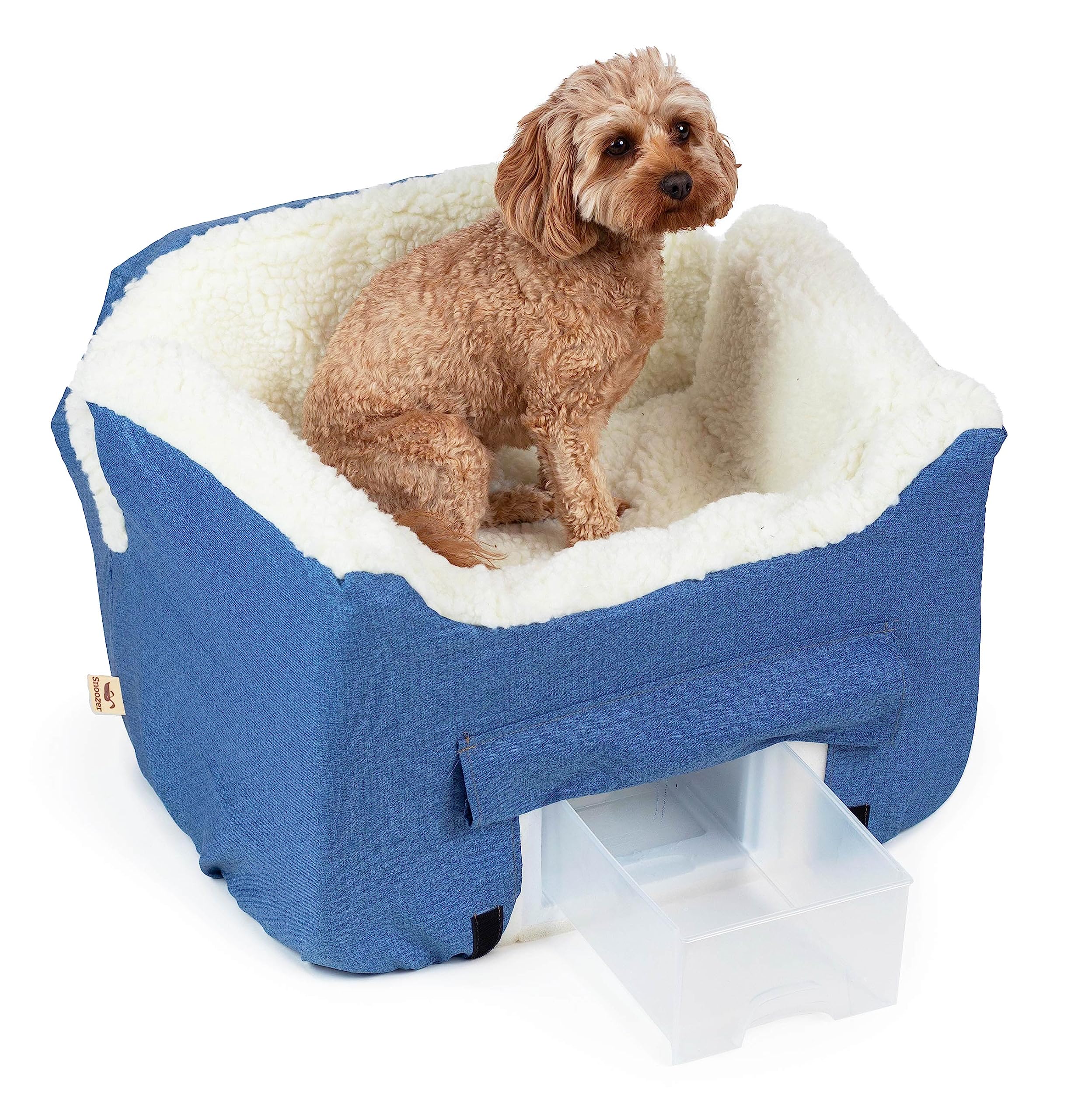Snoozer Dog Car Seat with Storage Tray: Lookout II Car Seat for Small Dogs Under 25lbs, Size: Medium, Fabric: Denim Diamond, Pet