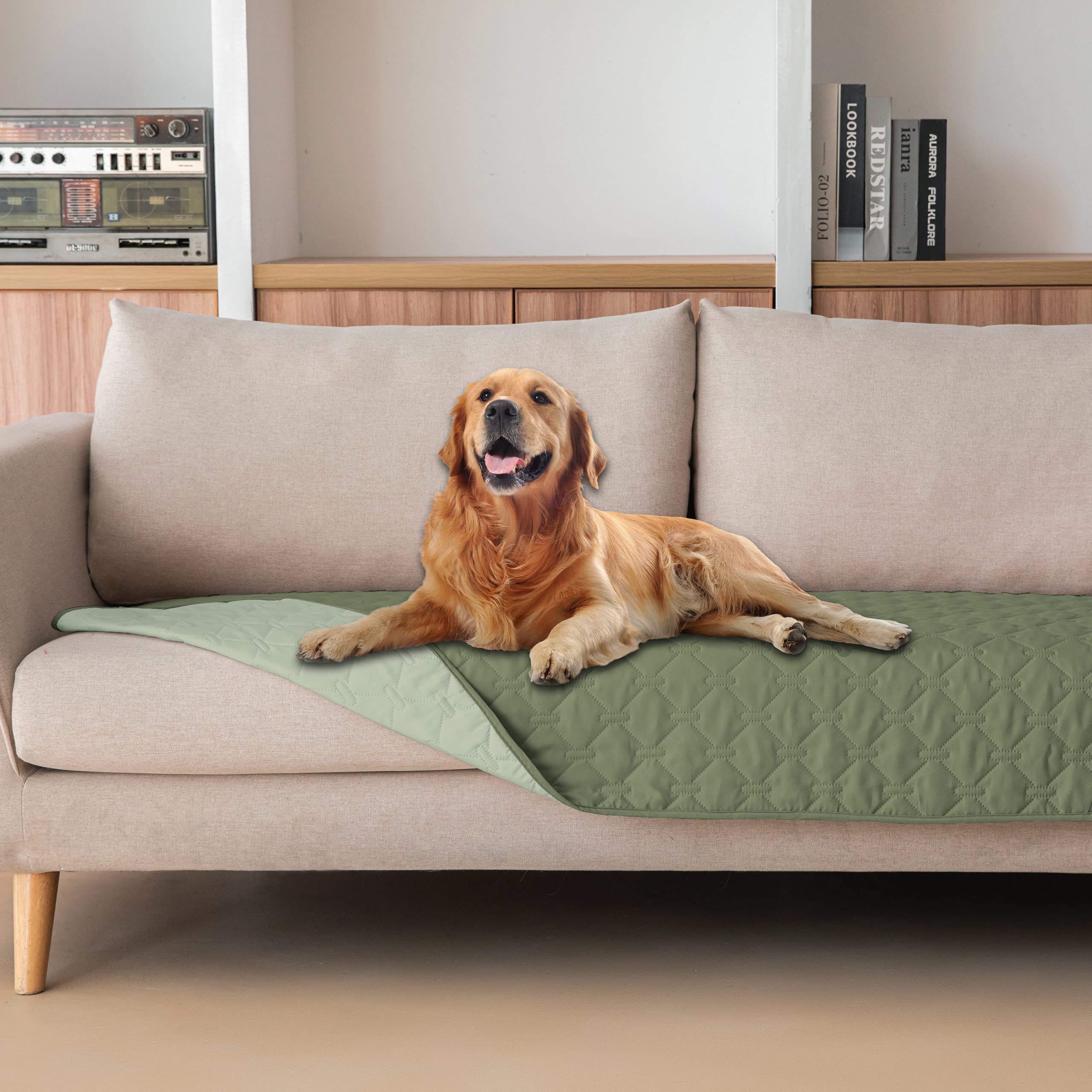 Gogobunny 100% Double-Faced Waterproof Dog Bed Cover Pet Blanket Sofa Couch Furniture Protector For Kids Children Dog Cat, Reversible (30X70 Inch (Pack Of 1), Dark Green/Light Green)