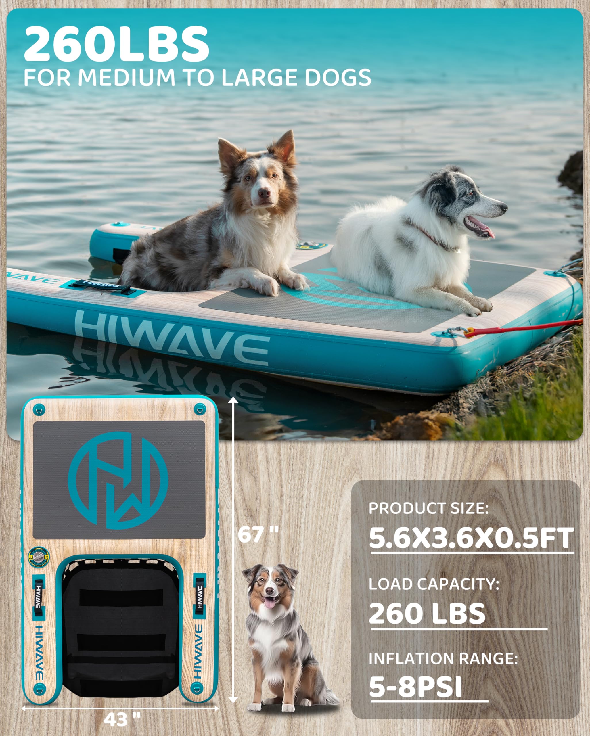 HIWAVE Dog Ramp for Boat, Dog Floats for Pool,Safe Entry and Exit w/High Load Bearing Capacity, Anti Slip and Puncture Resistant