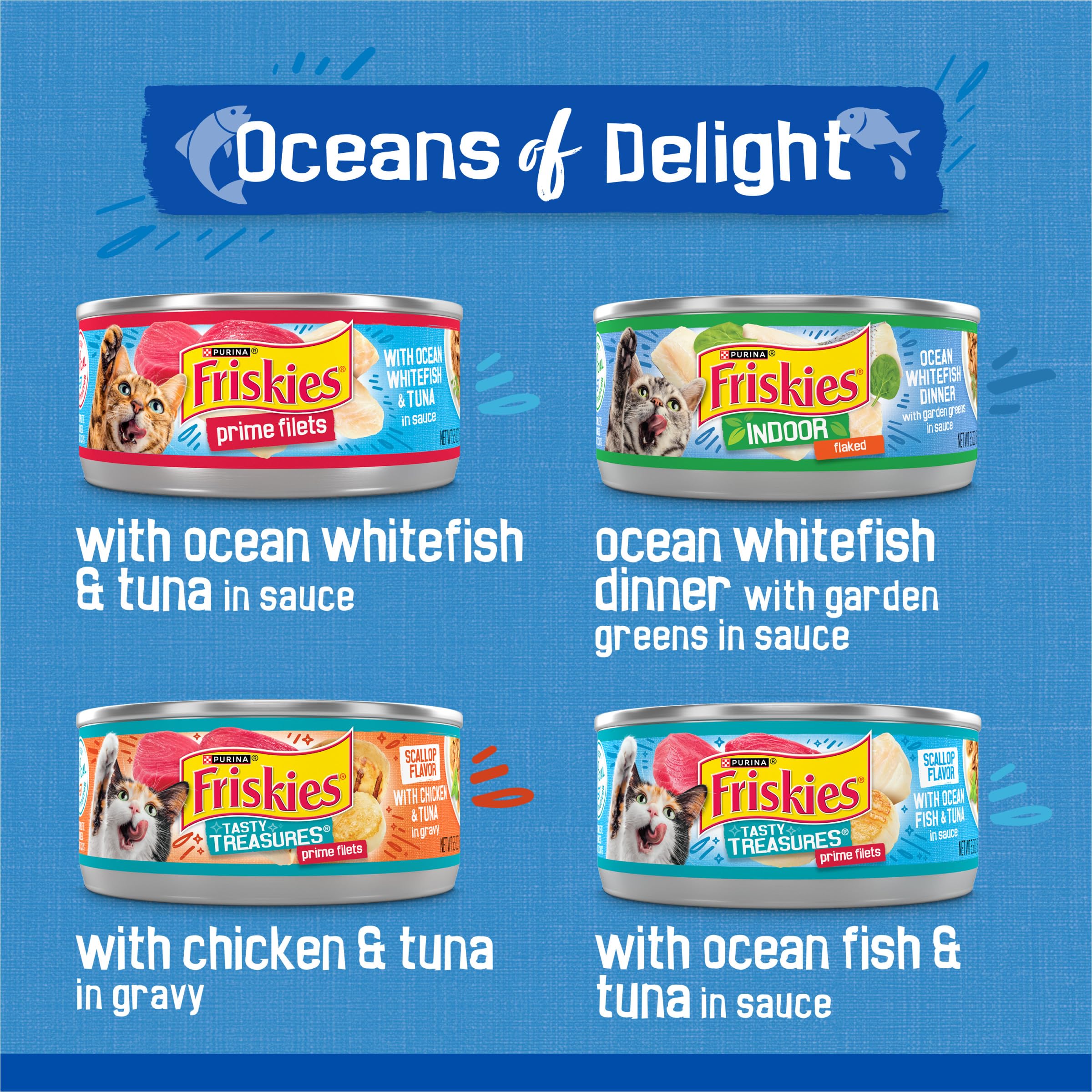 Purina Friskies Wet Cat Food Variety Pack, Oceans of Delight Flaked and Prime Filets - 48 ct. Can