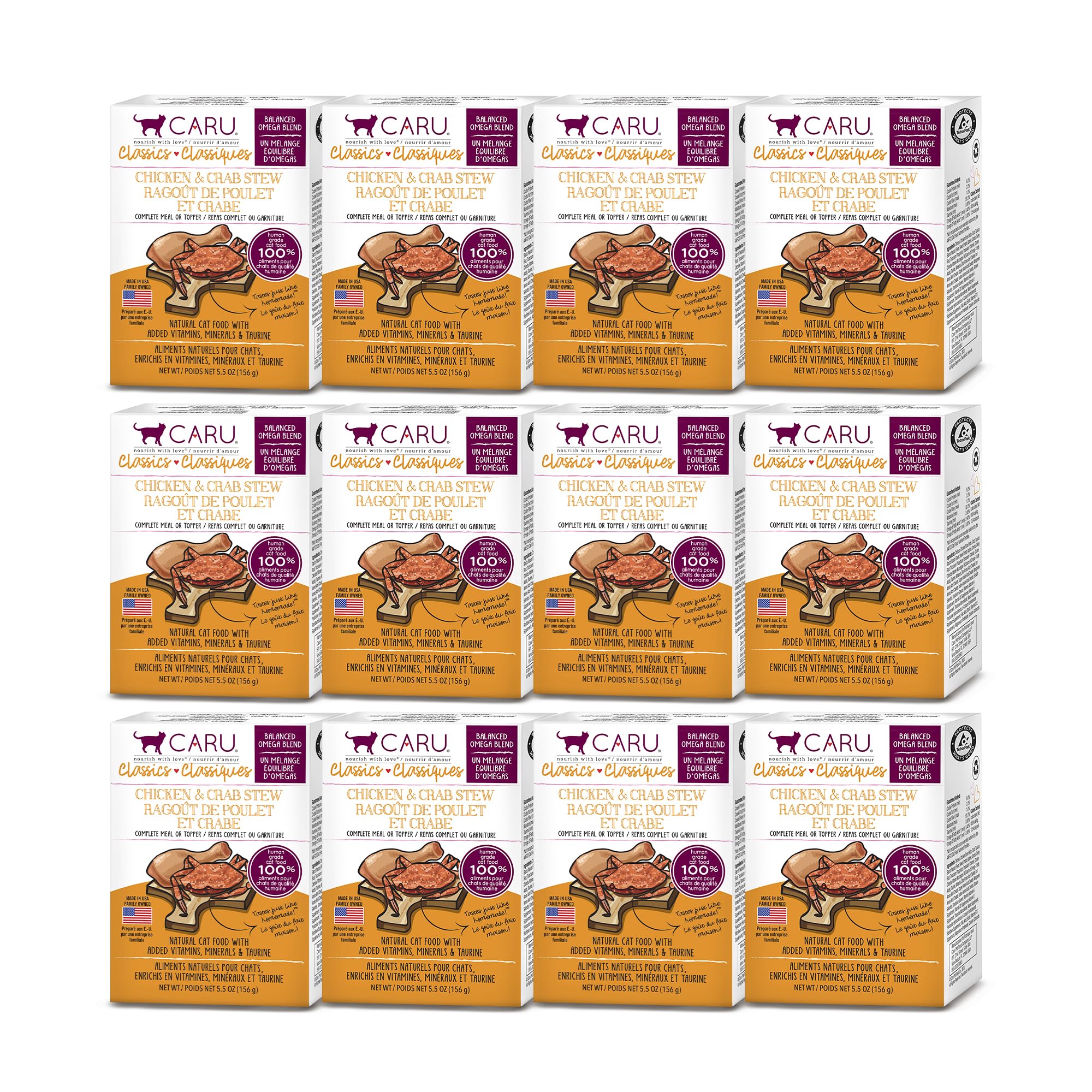 CARU - Classics Chicken & Crab Stew for Cats - Healthy Functional Wet Cat Food - Food Topper - Balanced Omega Blend - 5.5 oz Car