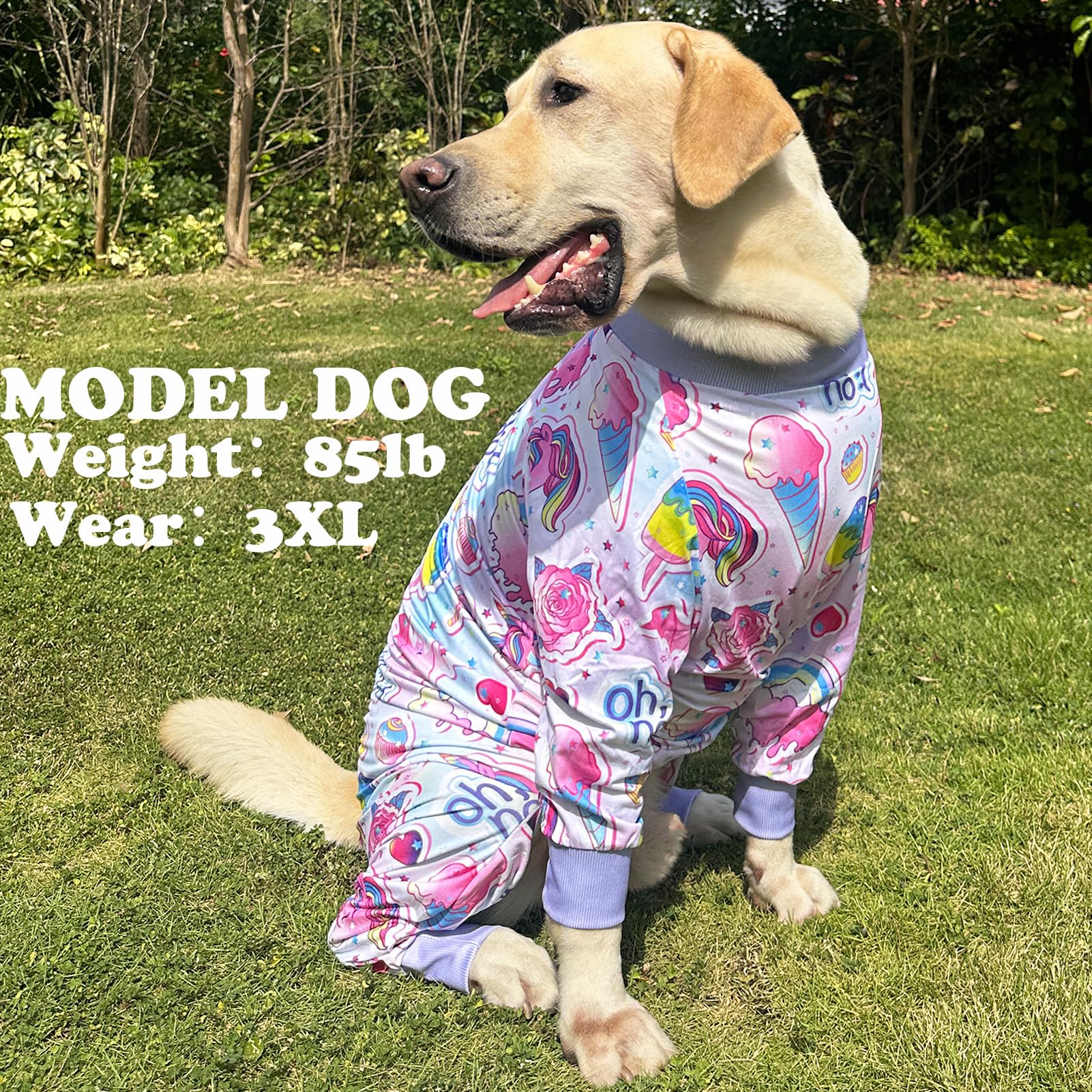 Pripre Dogs Surgery Recovery Suit Ice Cream Candy Printed Long Sleeve Shirts Soft Pajamas Onesie Jumpsuit Prevent Licking Dogs S