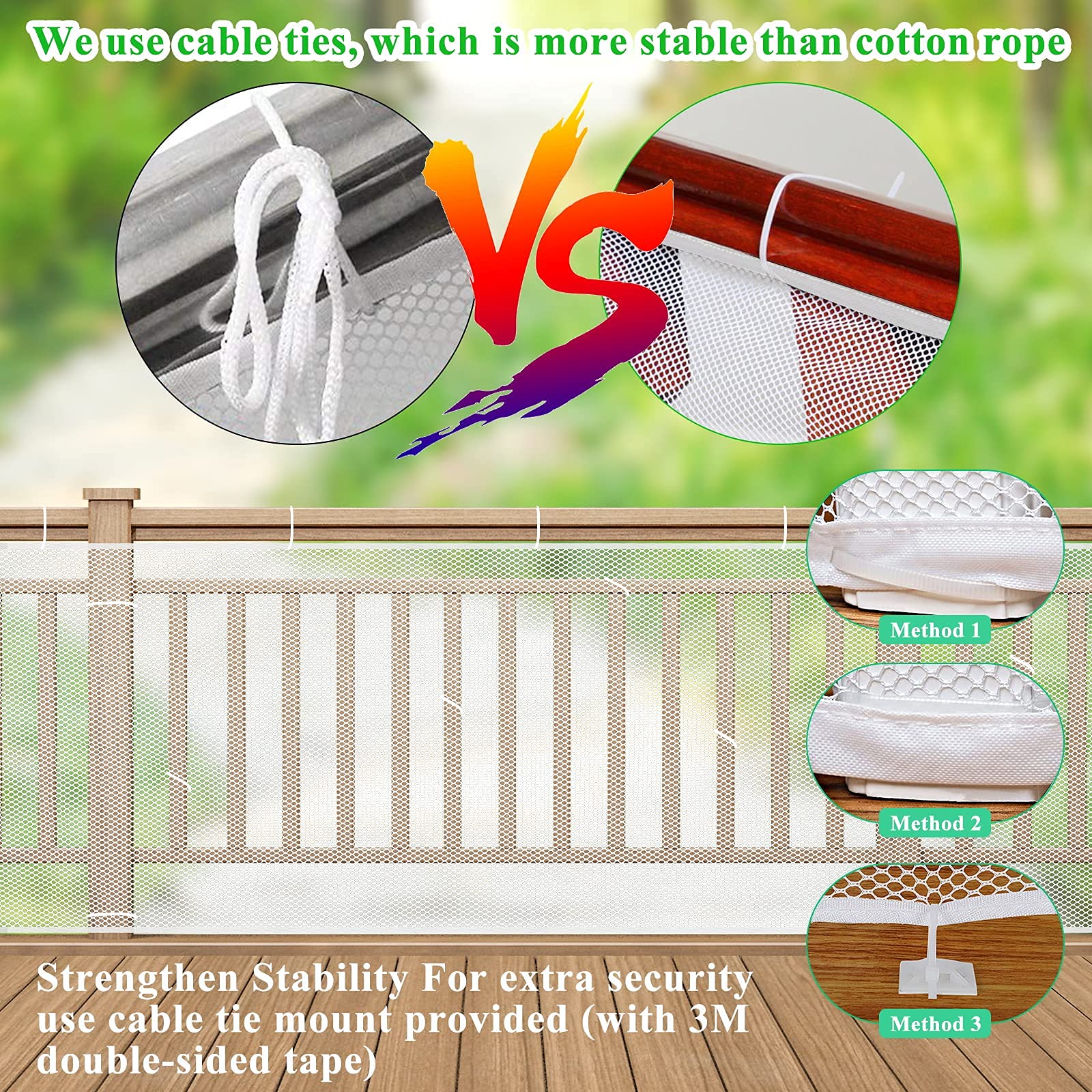Aixingyun Child Safety Net - Durable White Banister Guard for Stairs, Cribs & Balconies, Easy Install, 10ft Lx3ft H, Baby & Pet Proofing