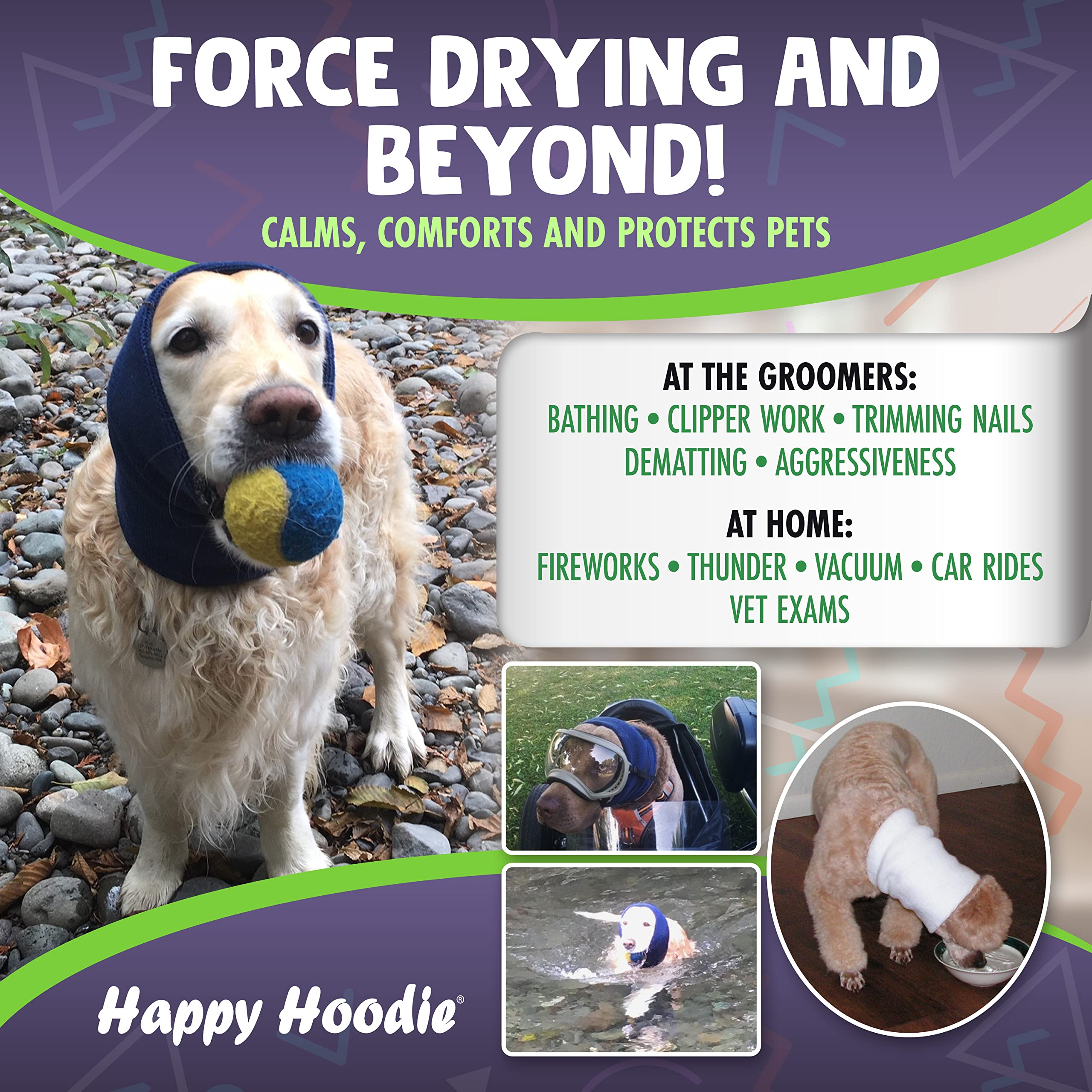 The Original Happy Hoodie For Dogs & Cats - Since 2008 - The Grooming And Force Drying Miracle Tool For Anxiety Relief & Calming Dogs (Small, Pink)