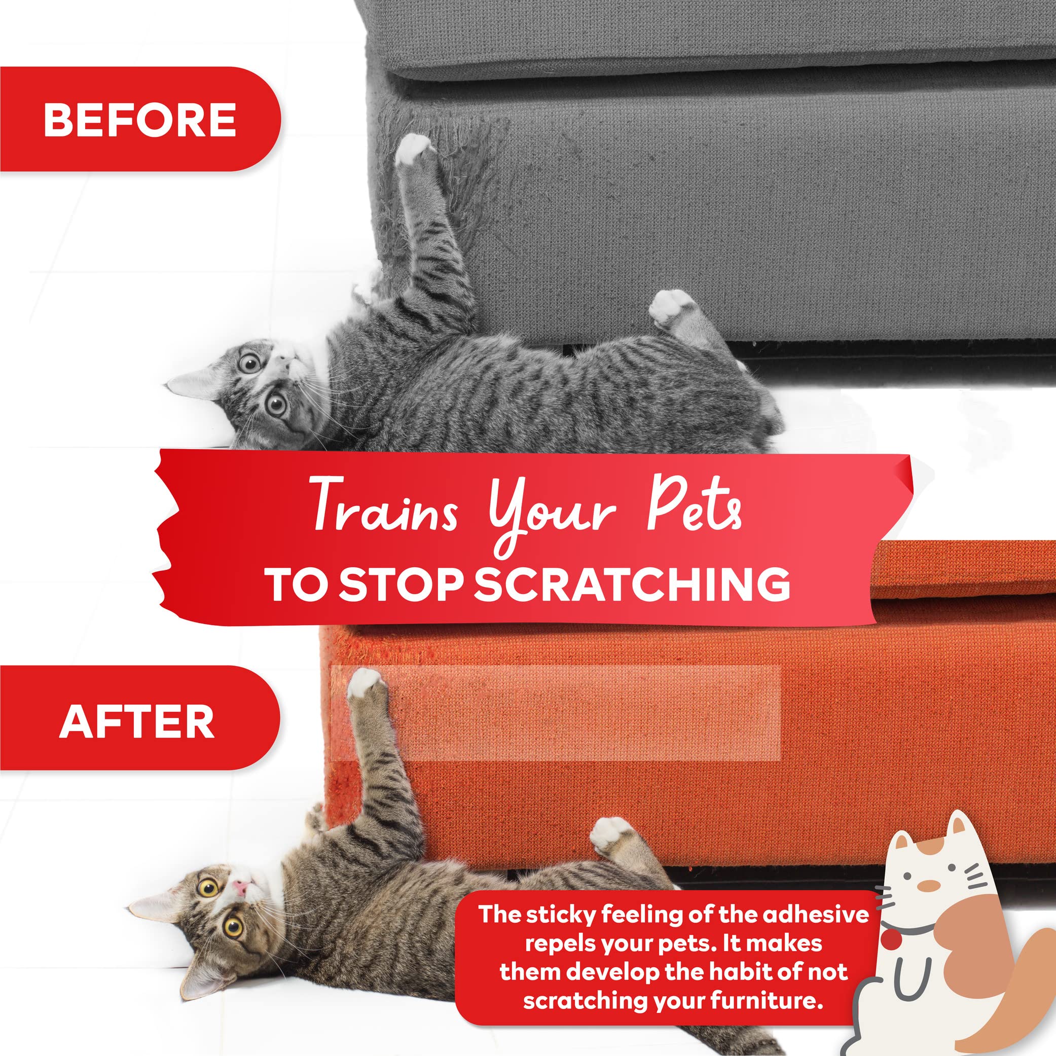 Xfasten Anti-Scratch Cat Training Tape, 3-Inches X 30-Yards - Door, Couch, Furniture And Leather Scratch Guard Protector Tape For Cats And Pets