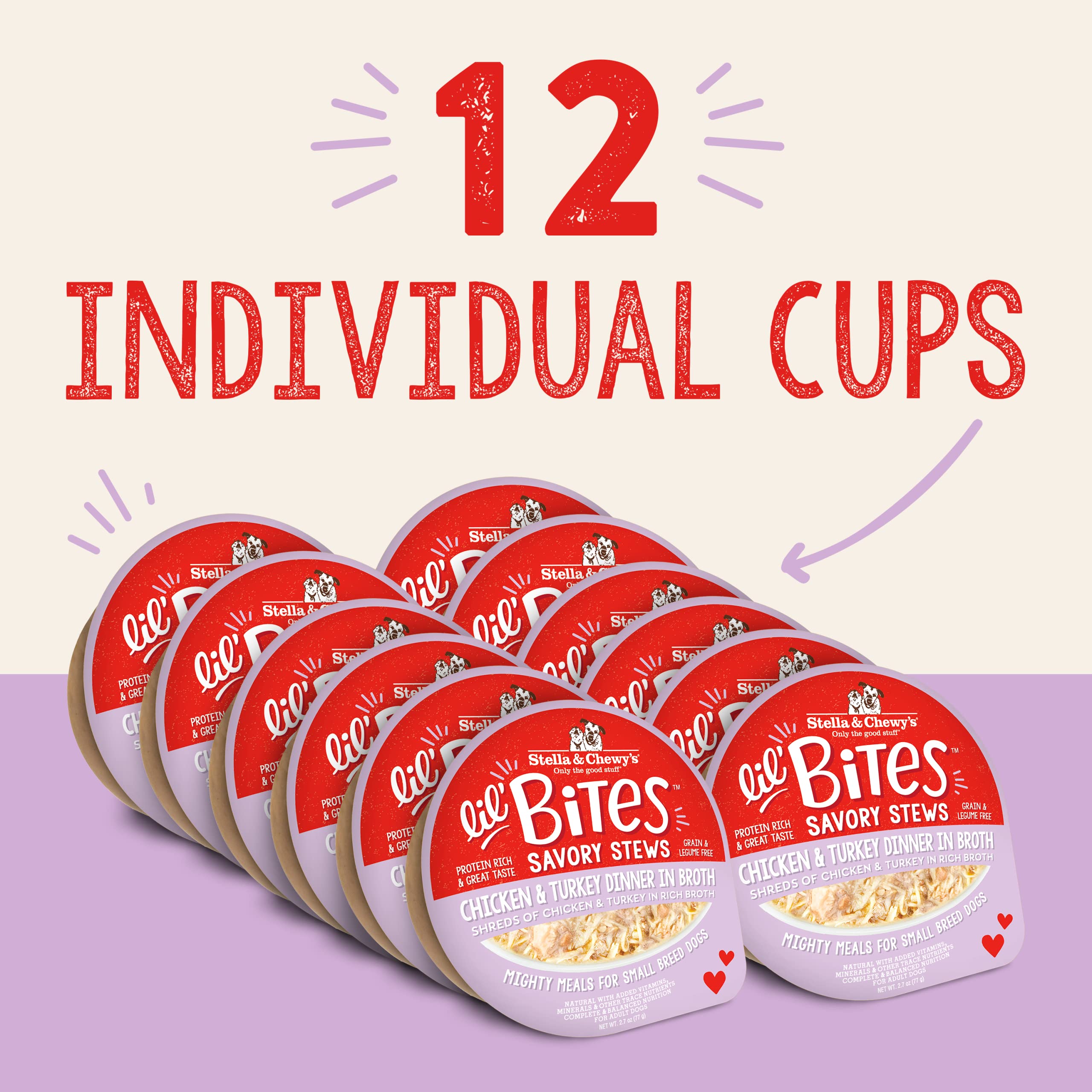Stella & Chewys Lil Bites Savory Stews for Small Breeds Chicken & Turkey Dinner in Broth, 2.7 oz Cups (Pack of 12)