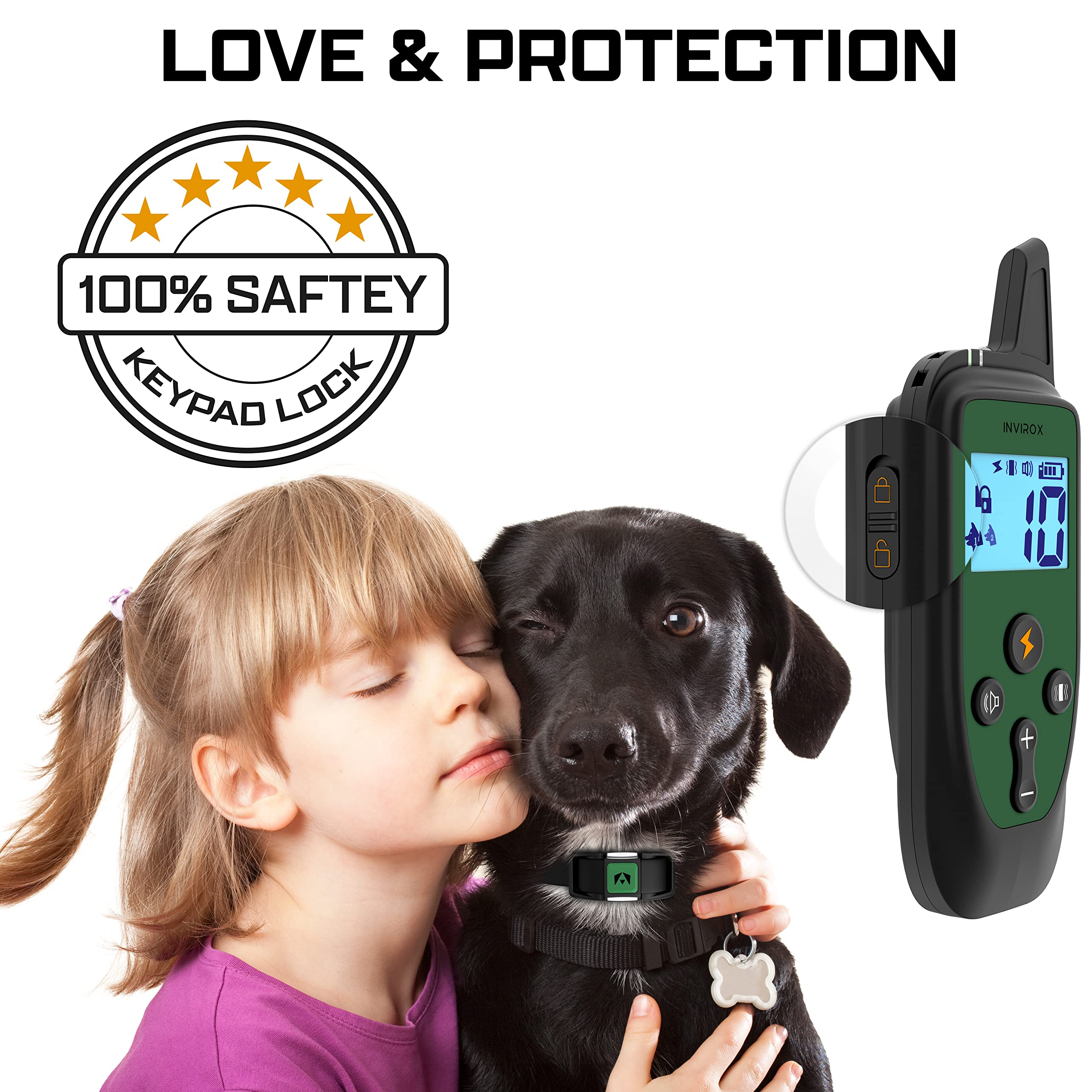 INVIROX Spark K9 Dog Training Collar - 124 Levels, 1100yd Range, Waterproof, Navy Green