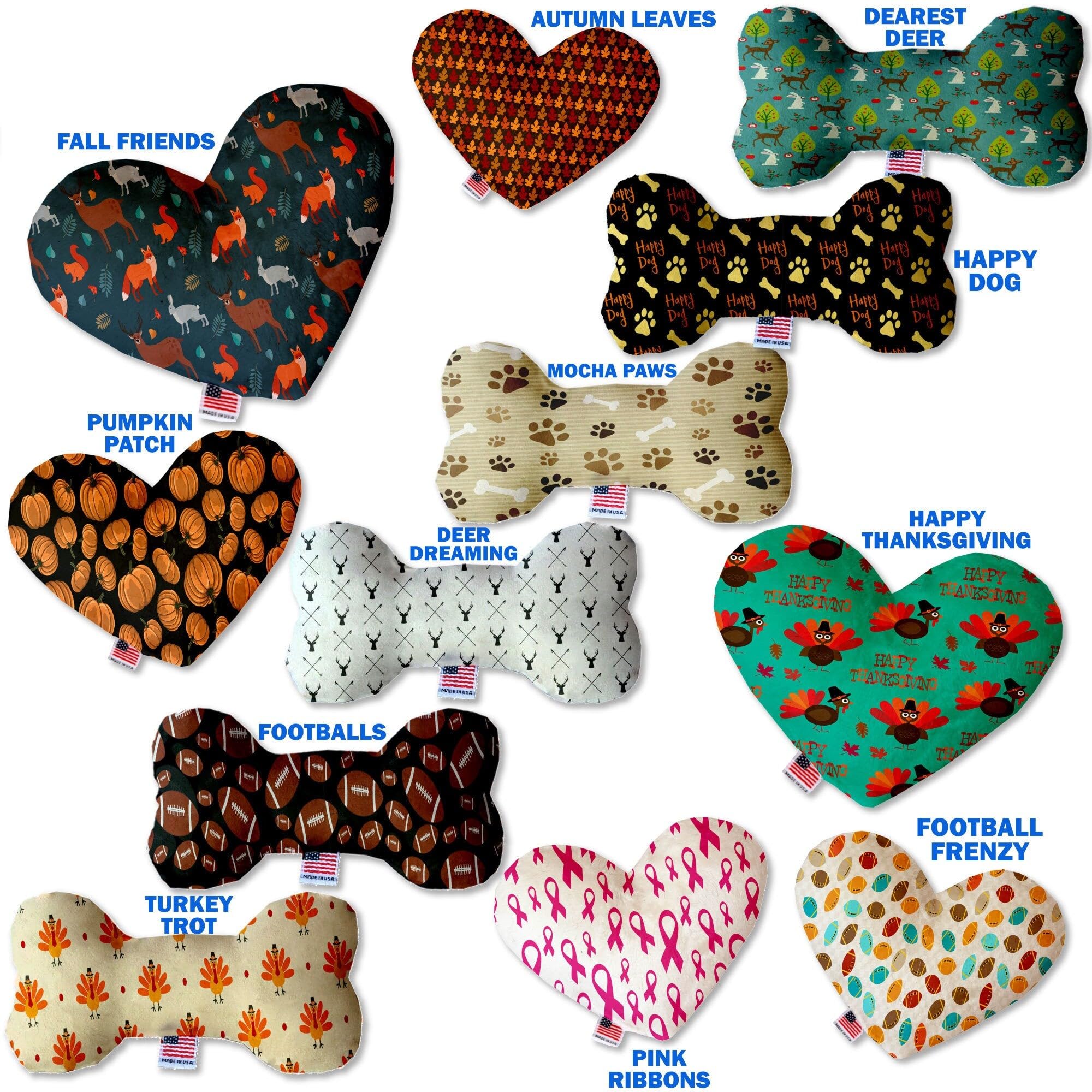 Pet and Dog Plush Heart or Bone Toy, "Sports Fan Group" (Available in different sizes, and 4 different pattern options!) Footballs 6" Plush Heart
