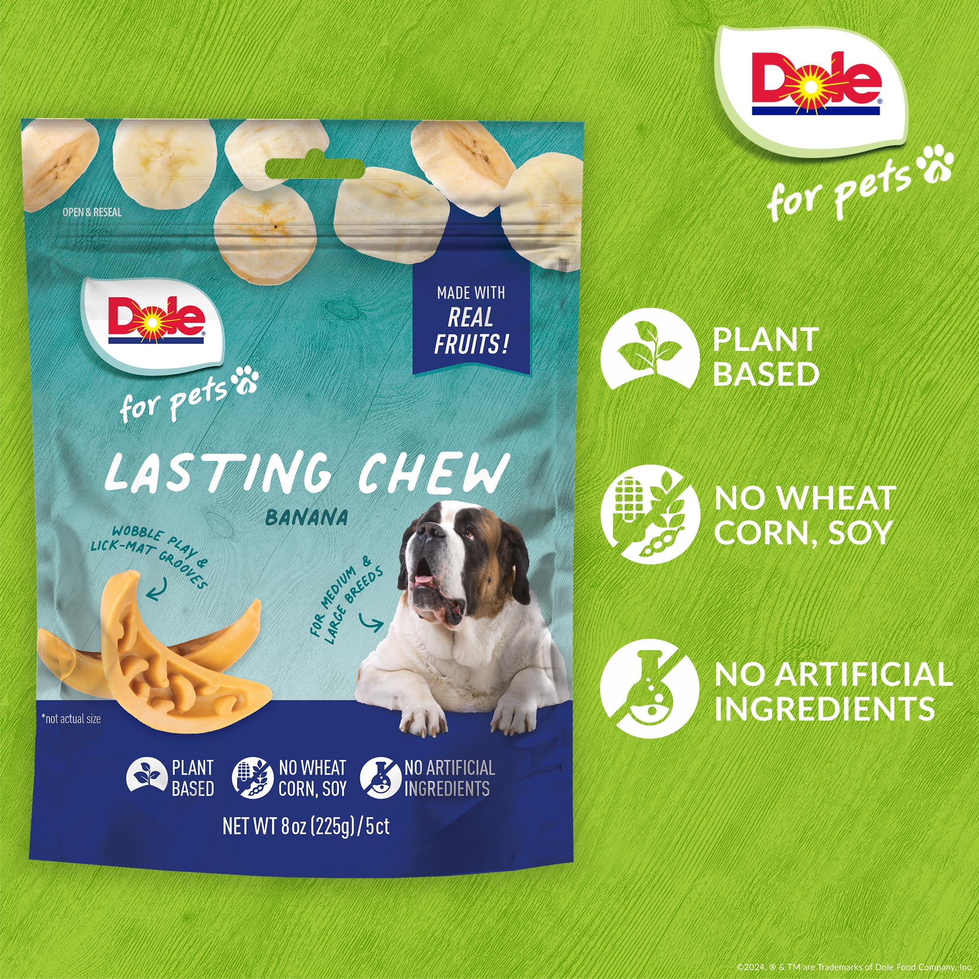 Dole for Pets Freshly Fetched Lasting Chew, Banana Flavor Dog Treats | Flavored with Real Fruit, No Wheat, Corn, Soy, Artificial