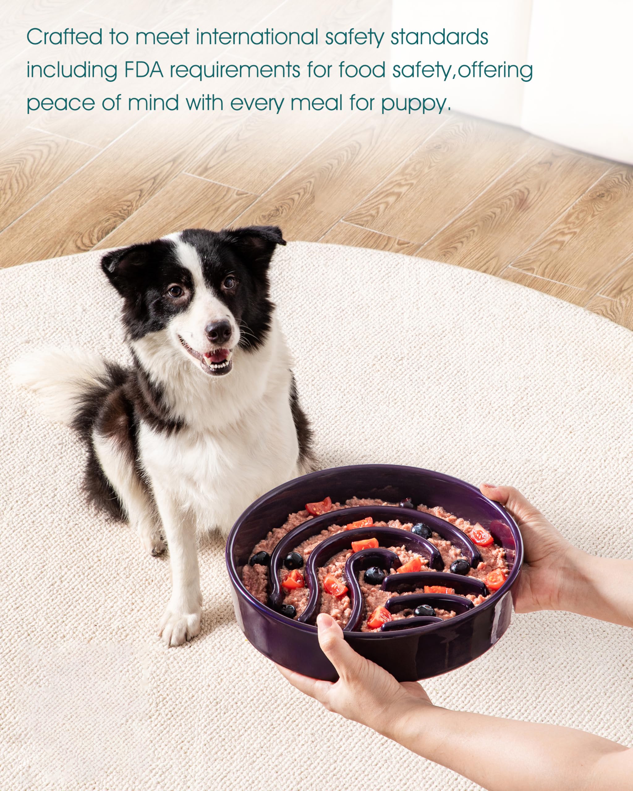 vancasso Slow Feeder Dog Bowl, 3 Cup Ceramic Slow Feeding Food Dish for Large Breed, Puzzle Dog Food Bowl for Fast Eater, Dark P