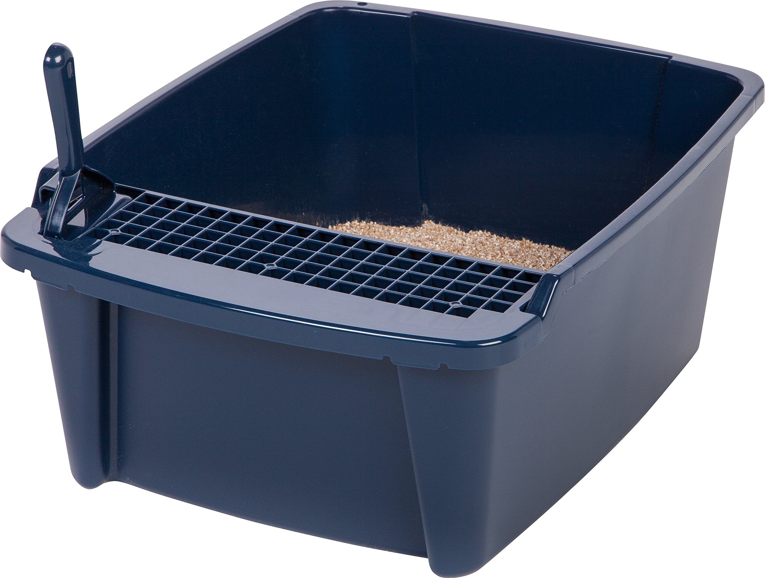 Iris Usa Cat Litter Box, Litter Box Enclosure With Scoop, Split Hood And Front Door Flap, Covered Kitty Litter Box For Privacy, Portable, Easy To Clean, Navy