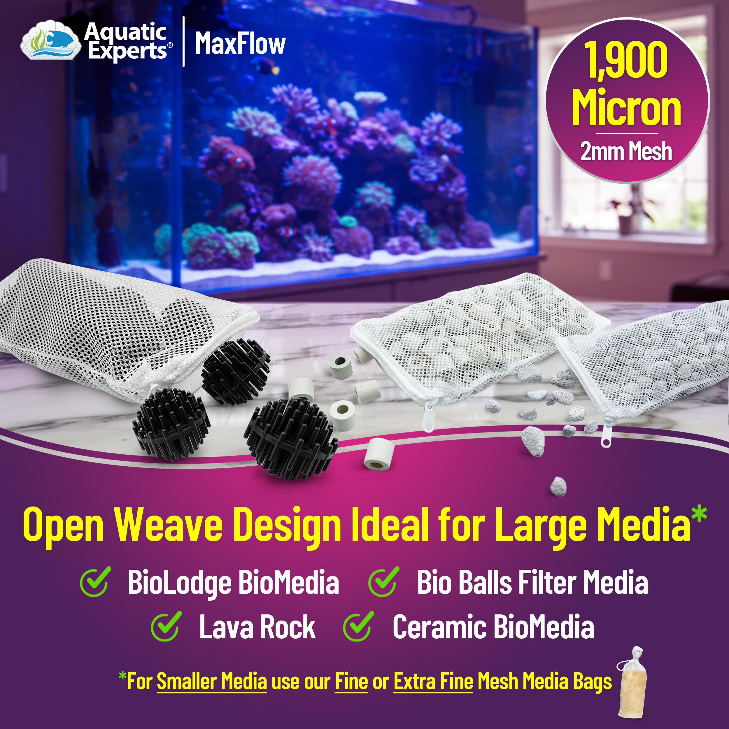 Aquatic Experts Max Flow Filter Media Bags - Secure Zipper Bags For Fish Tank, Aquarium And Pond, 5'' X 9'' - 4 Pack
