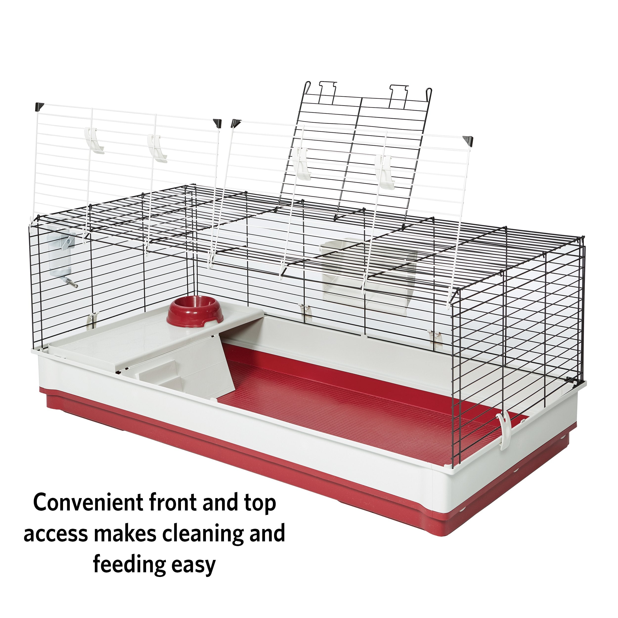 MidWest Homes for Pets Deluxe Rabbit & Guinea Pig Cage, X-Large, Metal, 47.2"L x 19.7"W x 23.6"H, White & Red