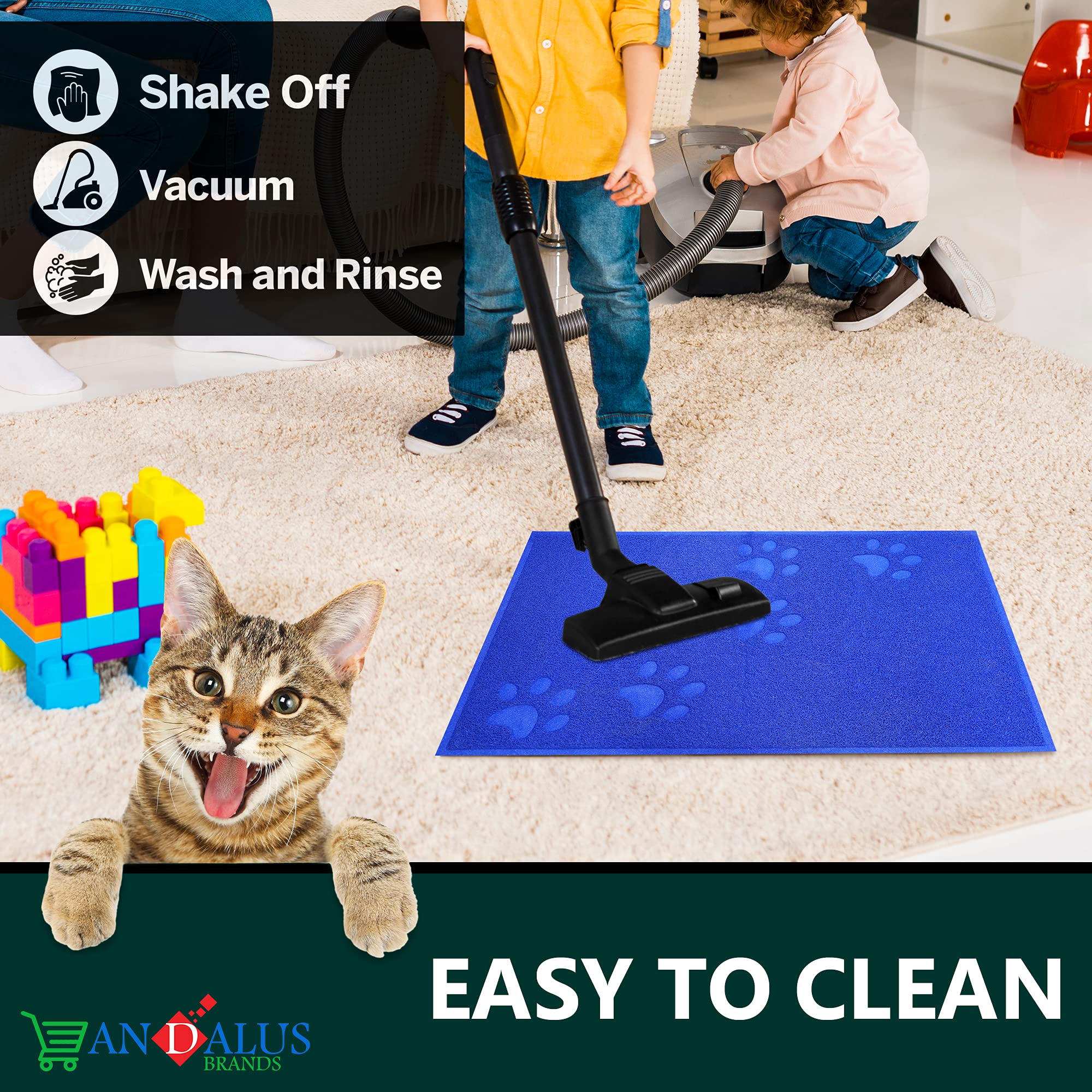 Andalus Extra Large Cat Litter Mat, Pack Of 1 - Waterproof, Non-Slip & Easy To Clean Cat Litter Box Mat For Extra Efficient Pet Litter-Trapping, Blue (35” X 23”)