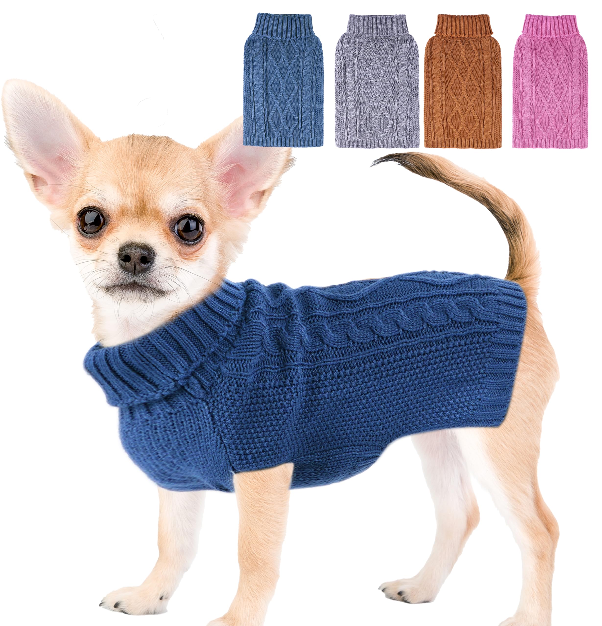 Dog Sweaters for Small Dogs Small Dog Sweater for Chihuahua Warm Dog Clothes Winter Puppy Clothes Turtleneck Pet Sweater Cable K