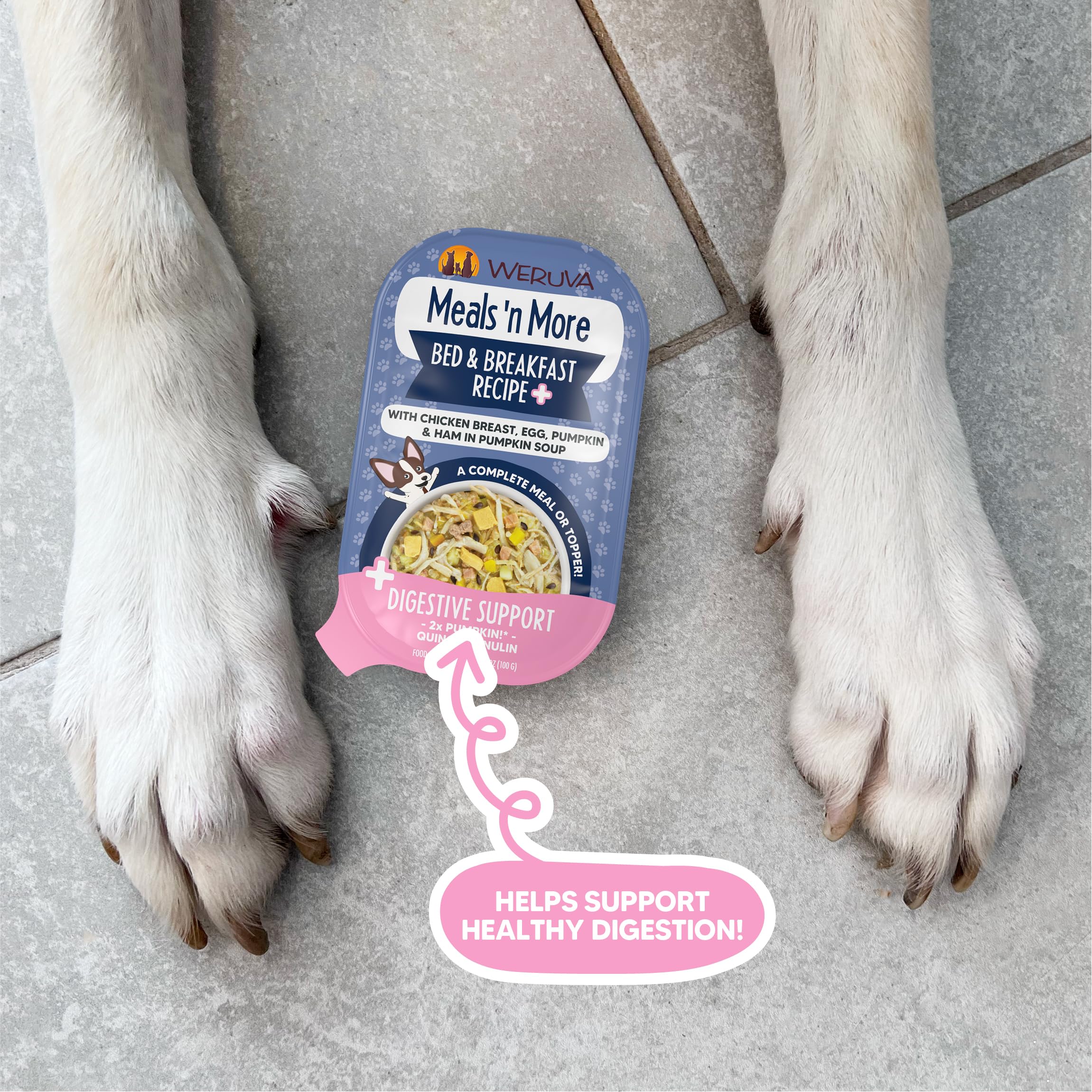 Weruva Meals n More Natural Wet Dog Food, Bed & Breakfast Plus Digestive Support, 3.5oz Cup (Pack of 12)