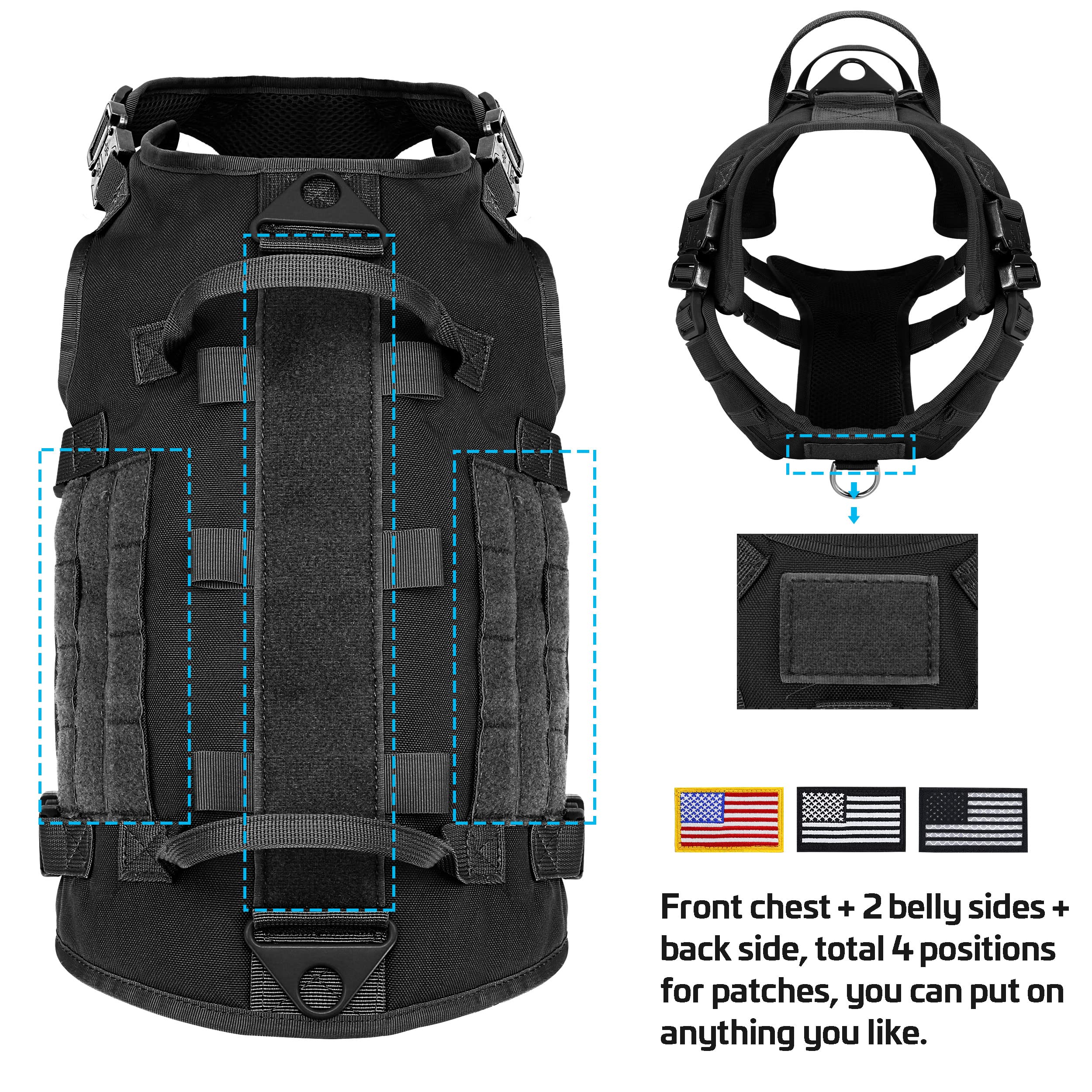 Forestpaw Tactical Dog Vest Harness & Collar Set, Black, L, Nylon, No Pull Military Design for Medium Large Dogs