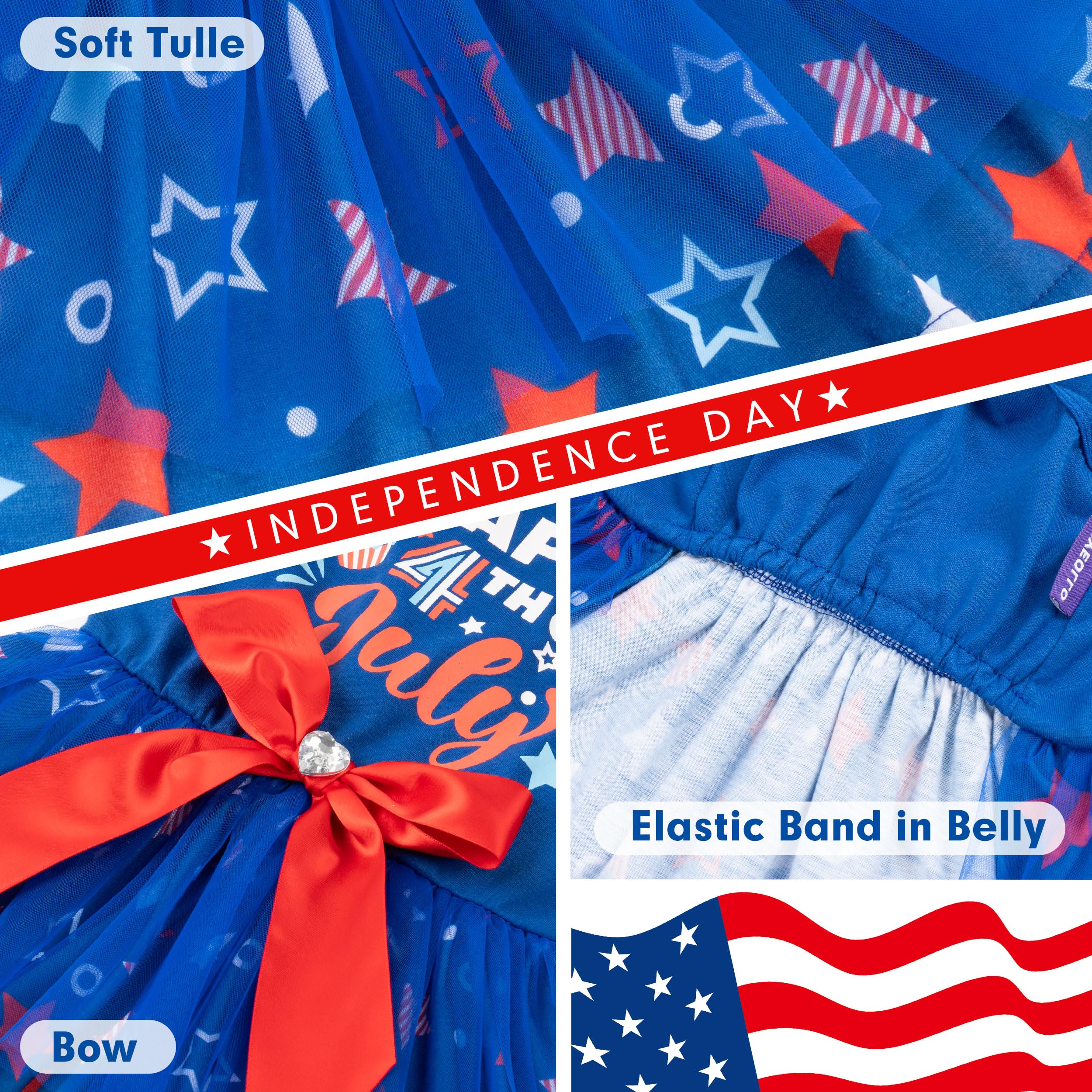 Cyeollo Dog Dress For 4Th Of July Independence Day Dog Dresses Tulle Skirts For Small Dogs Clothes Holiday Pet Outfits With Bowt