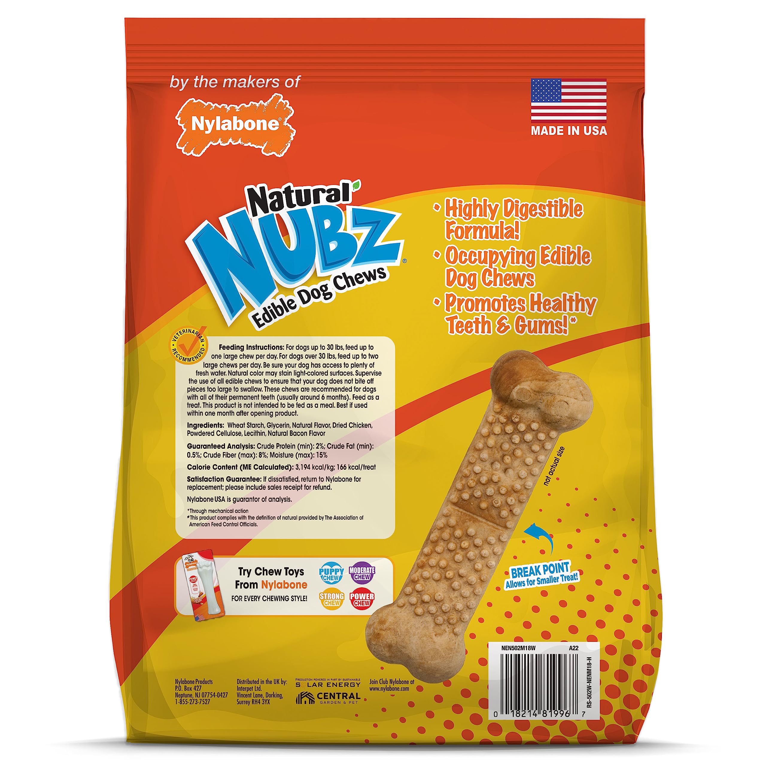 Nylabone Nubz Chicken Dog Treats I All Natural Edible Chew Treats for Dogs l Made in USA l 18 Pack Large - Up to 50 lbs.