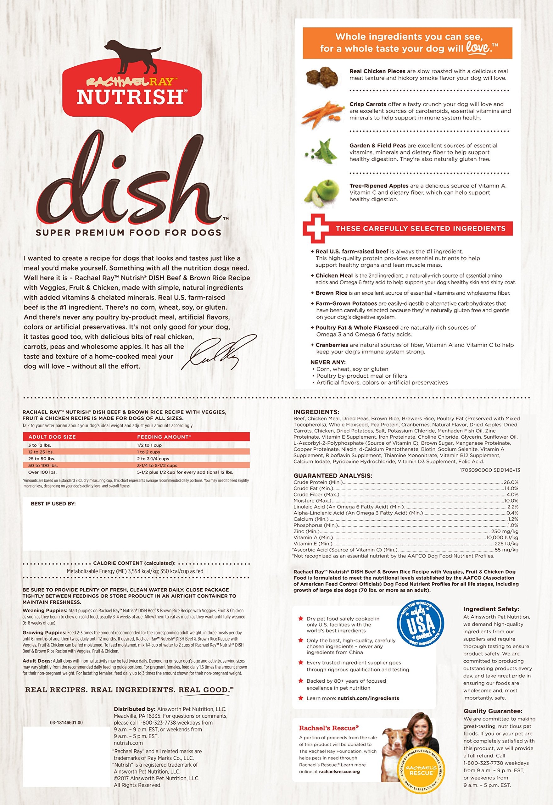 Nutrish Rachael Ray Dish Premium Natural Dry Dog Food, Beef & Brown Rice Recipe with Veggies, Fruit & Chicken, 11.5 Pound Bag