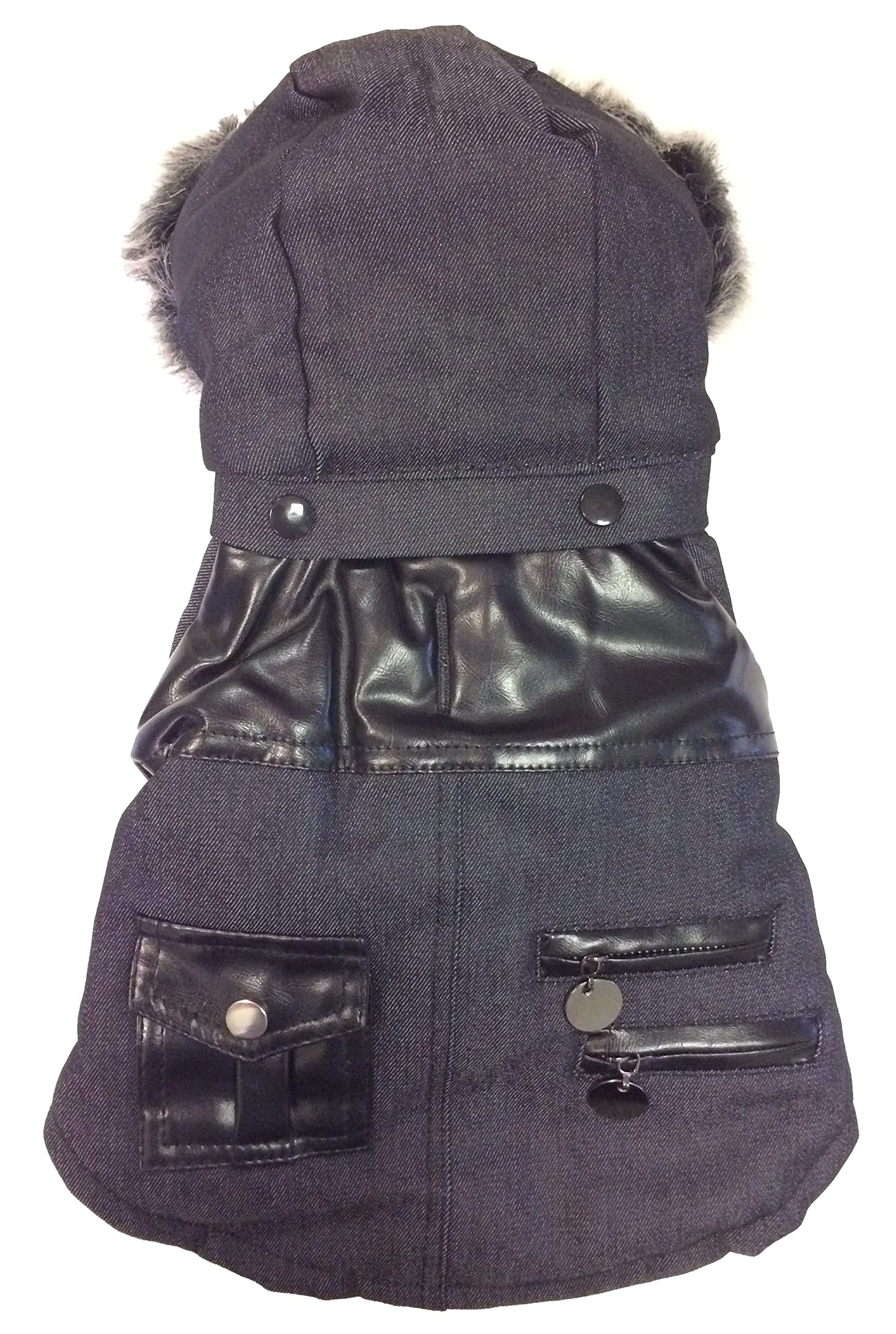 Pet Life Ruff-Choppered Denim Fashioned Wool Dog Coat - Fall and Winter Dog Jacket with Designer Trims and Details