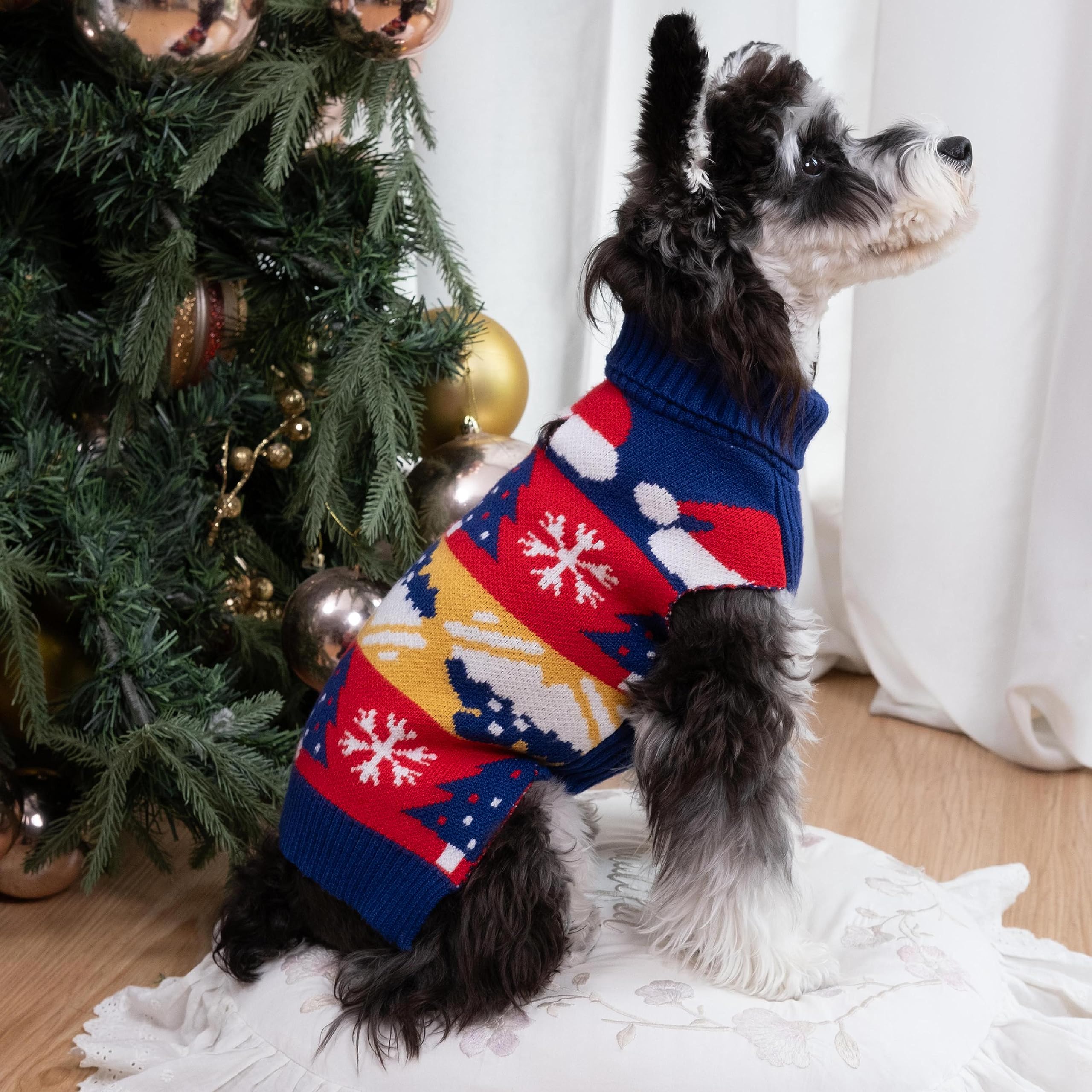 Cutebone Christmasdog Sweater For Small Medium Dogs X-Mas Knit Turtleneck Pet Winter Clothes Cat Apparel With Harness Hole