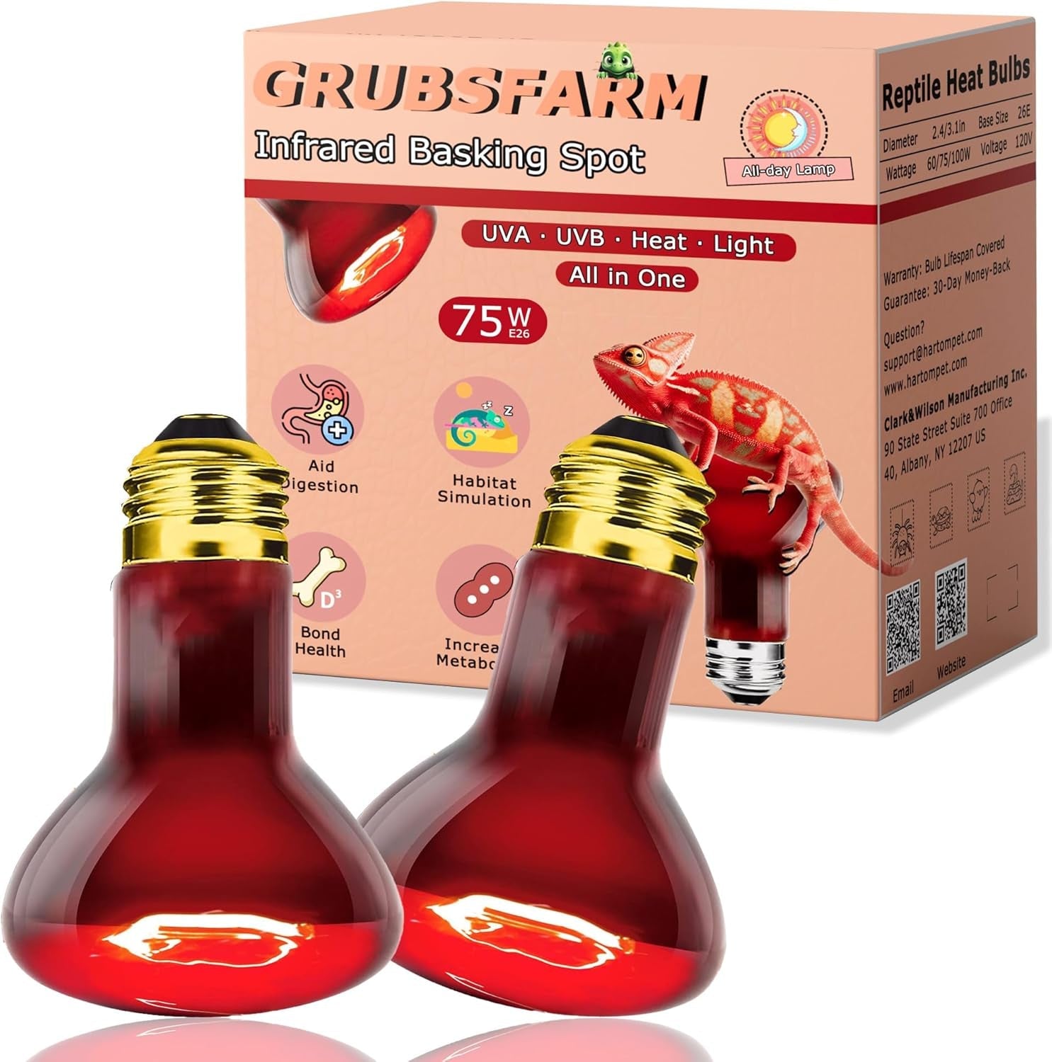 Reptile Night Heat Bulb 75W Purple UVA Basking Lamp E26 2 Pack