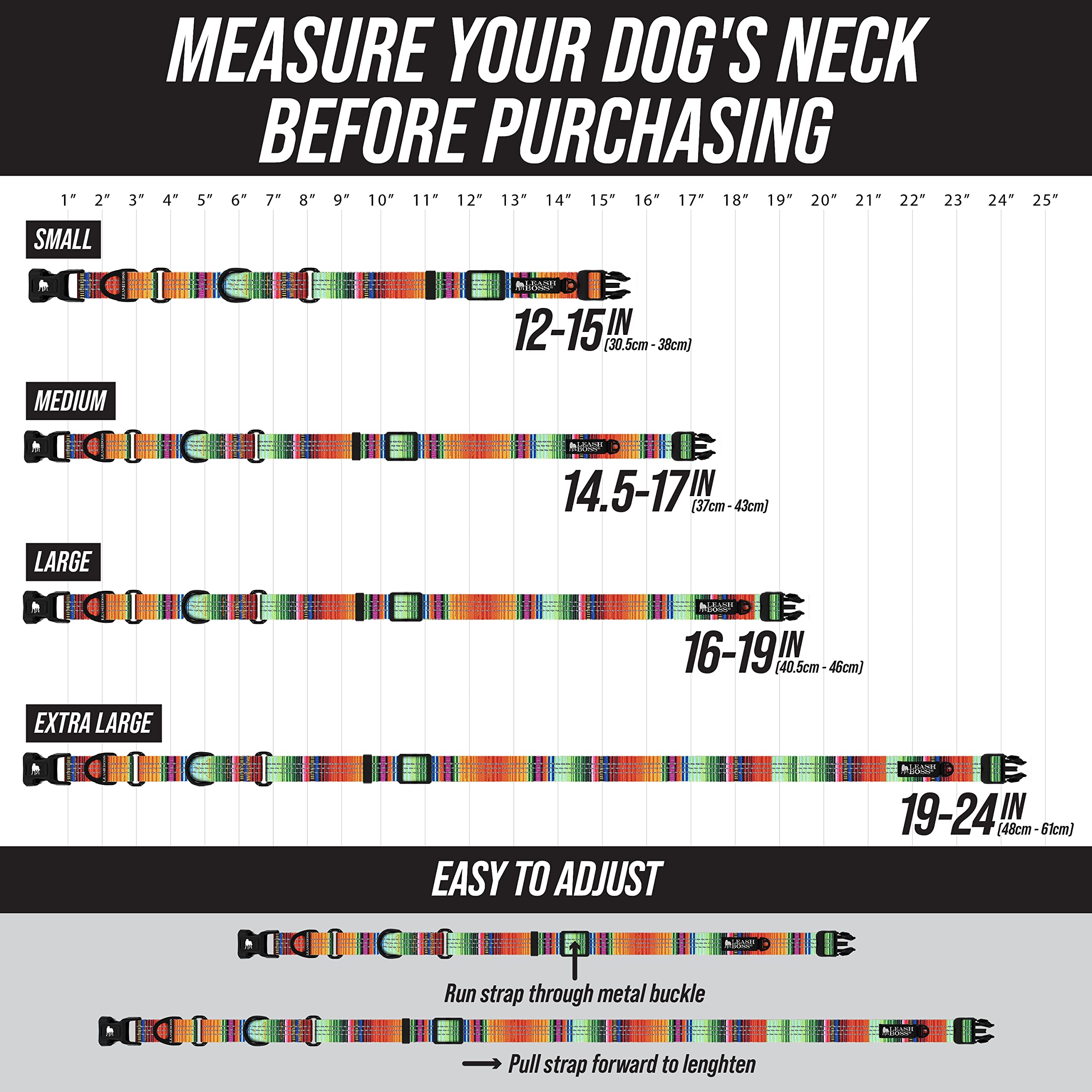 Leashboss Martingale Collar For Dogs | Reflective Nylon Dog Collar For Large Dogs, Medium And Small Dogs | No Pull Pet Training