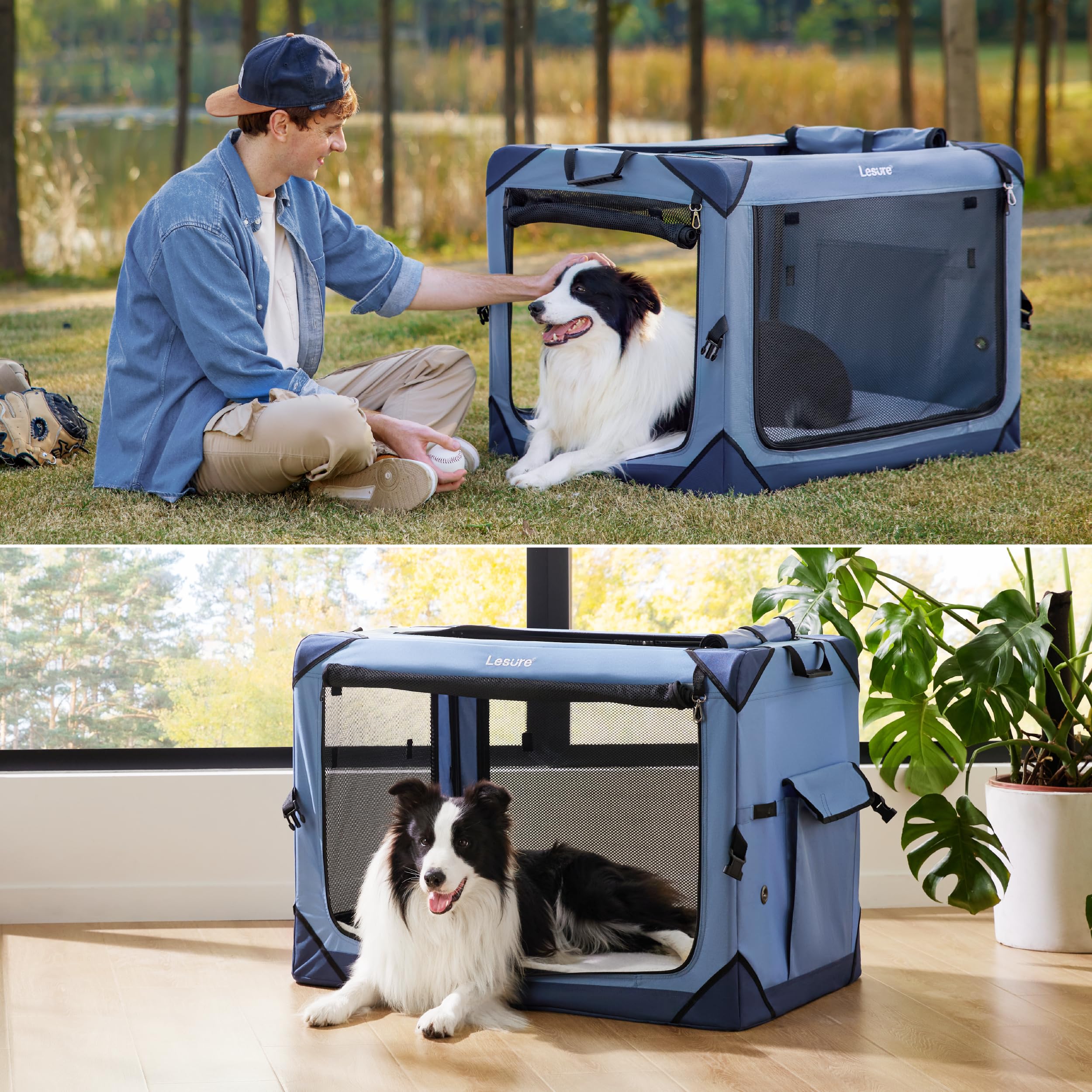 Lesure Collapsible Dog Crate - Portable Travel Kennel For Small Dog, 4-Door Pet Crate With Durable Mesh Windows, Indoor & Outdoo