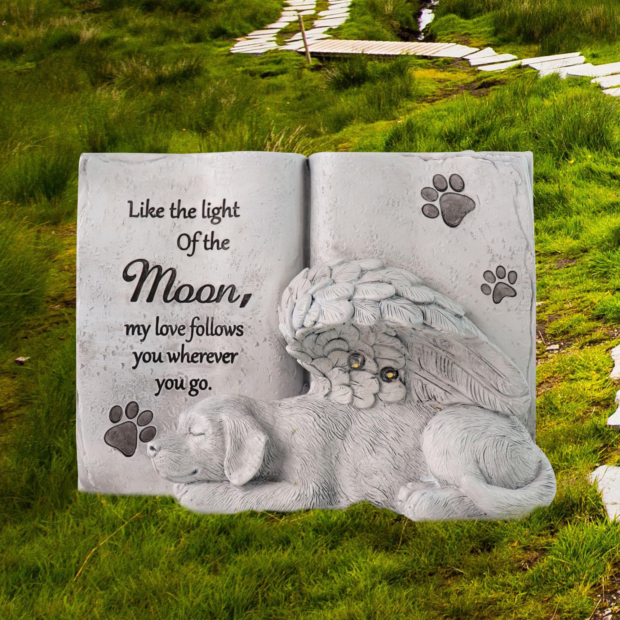 Solar Dog Angel Statue, Pet Dog Memorial Stone, Dog Memorial Gifts Or Garden Memorial Stone-Like The Light Of The Moon...