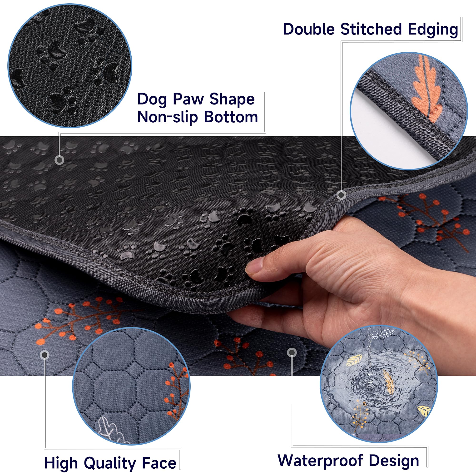 Sunheir Washable Dog Pee Pads 2-Pack, Waterproof, Non-Slip, 31x36 Inch, Deep Grey, Model F-U1