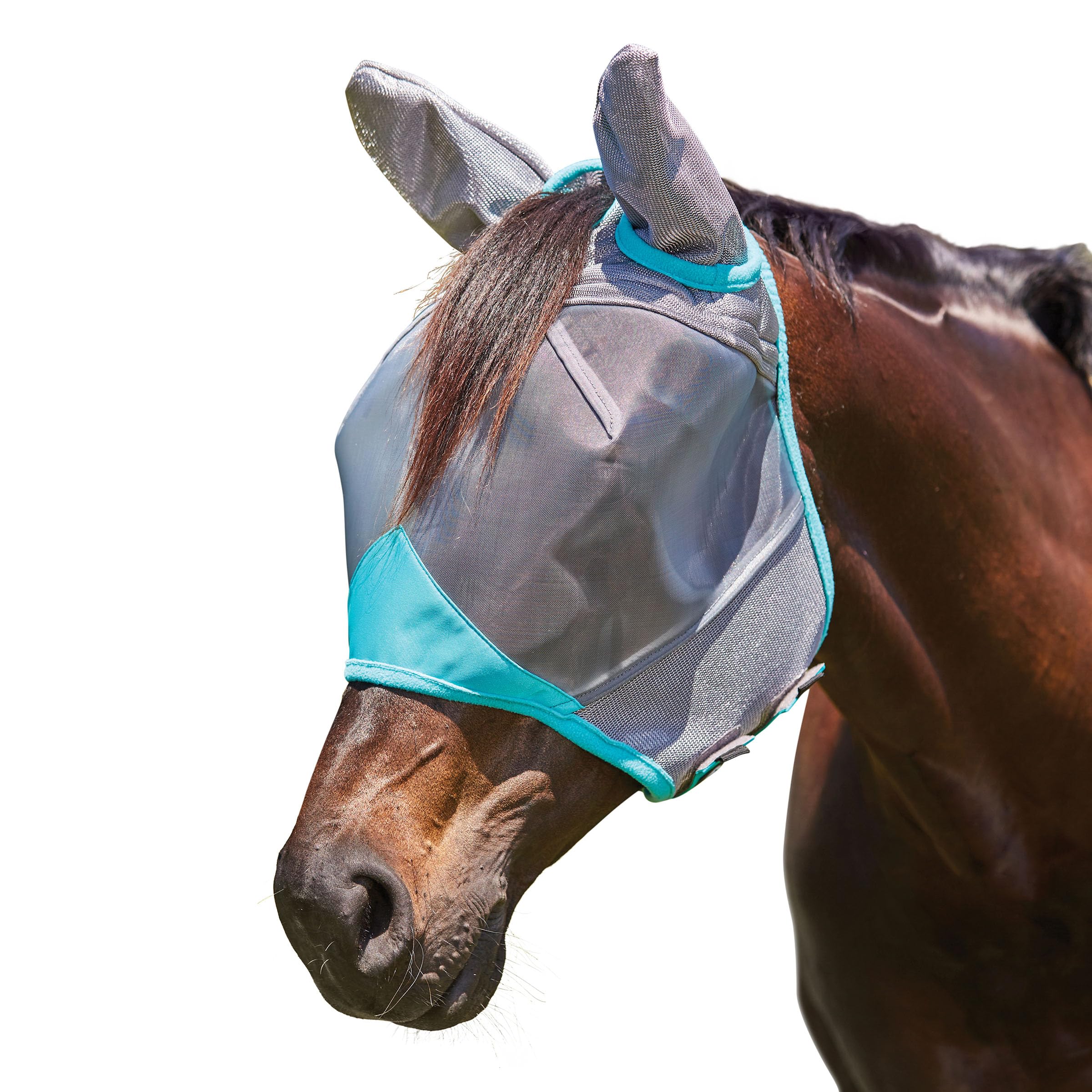 WeatherBeeta ComFiTec Deluxe Fine Mesh Mask with Ears, Grey/Turquoise, Full
