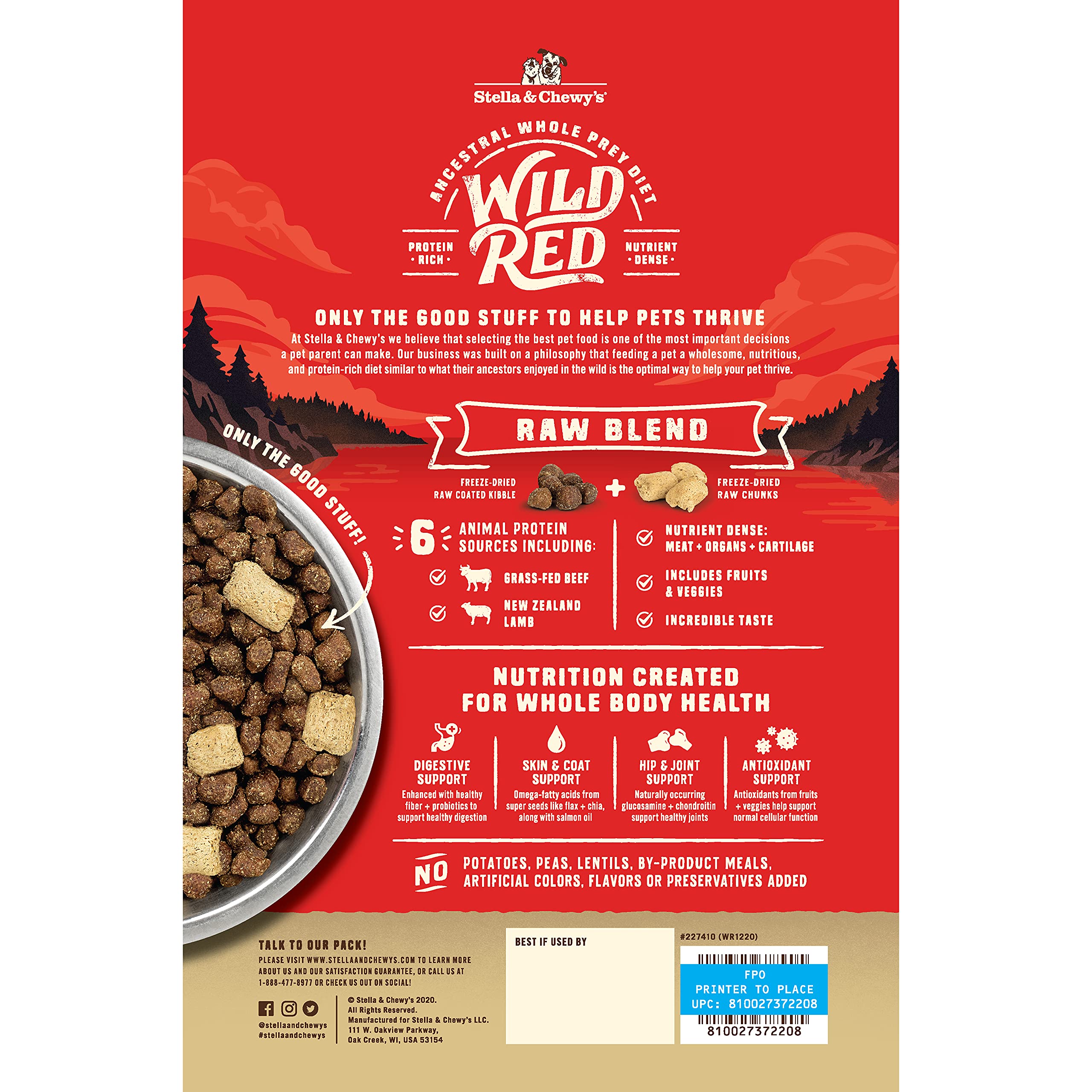 Stella & Chewys Wild Red Dry Dog Food Raw Blend High Protein Wholesome Grains Red Meat Recipe, 3.5 lb. Bag