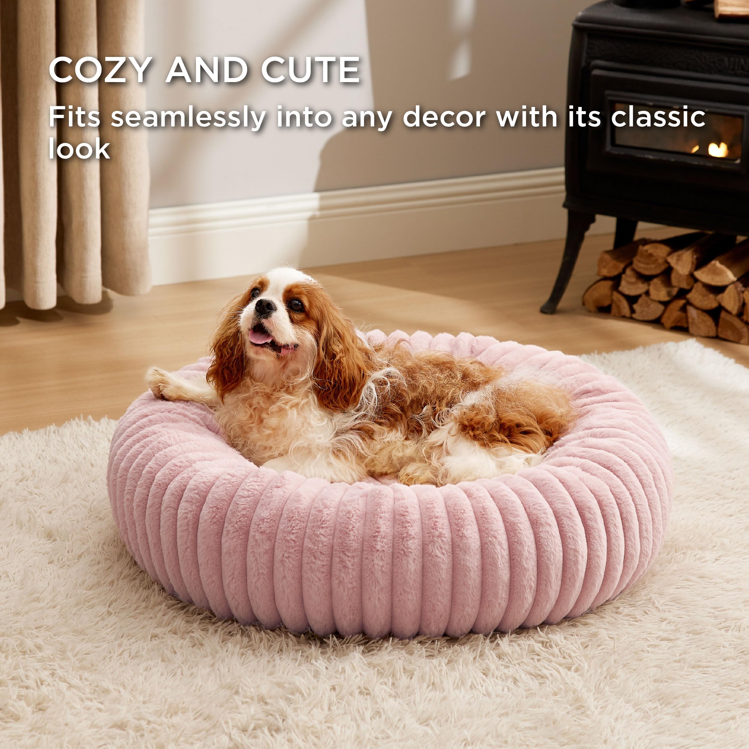 Bedsure Donut Medium Dog Bed - Washable Faux Fur With Corduroy Fleece & Anti Slip Bottom, Round Pet Bed With Removable Cover, Bl