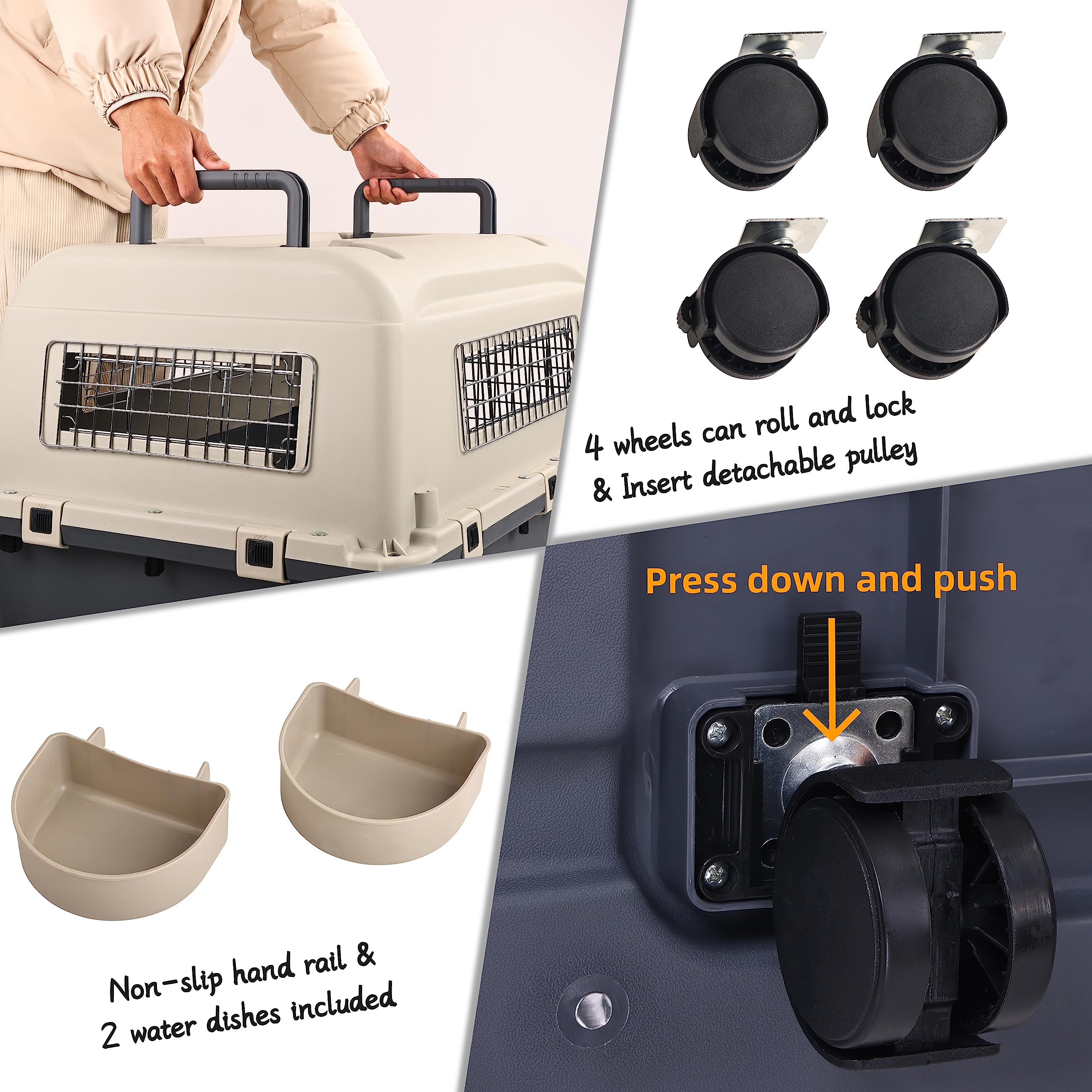Elevon Plastic Kennels Pet Carrier Rolling Plastic Airline Approved Wire Door Travel Dog Crate, Medium (26.5'' L X 20'' W X 18.8