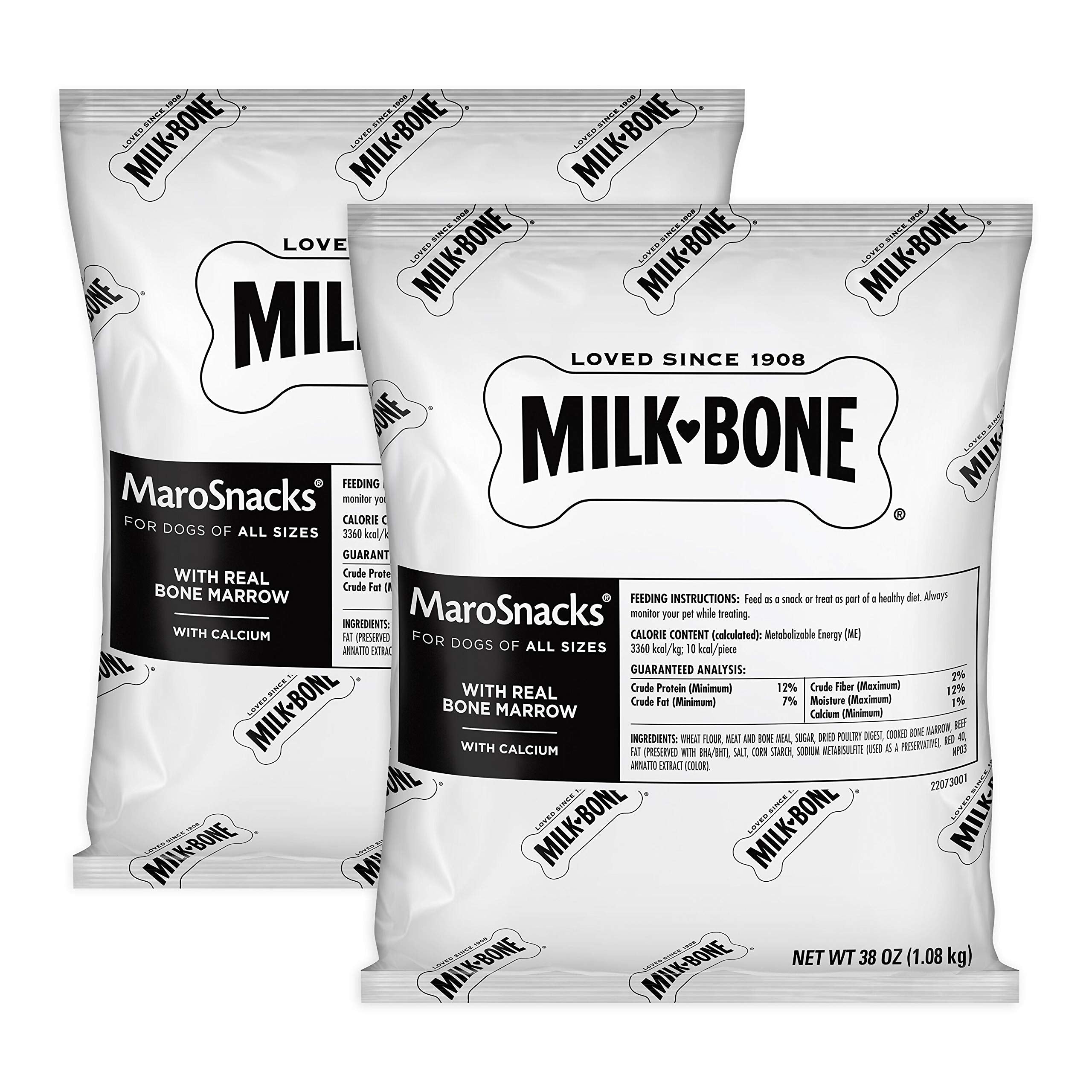 Milk-Bone MaroSnacks Dog Treats, 38 Ounce Refill Packs (Pack of 2) with Real Bone Marrow and Calcium