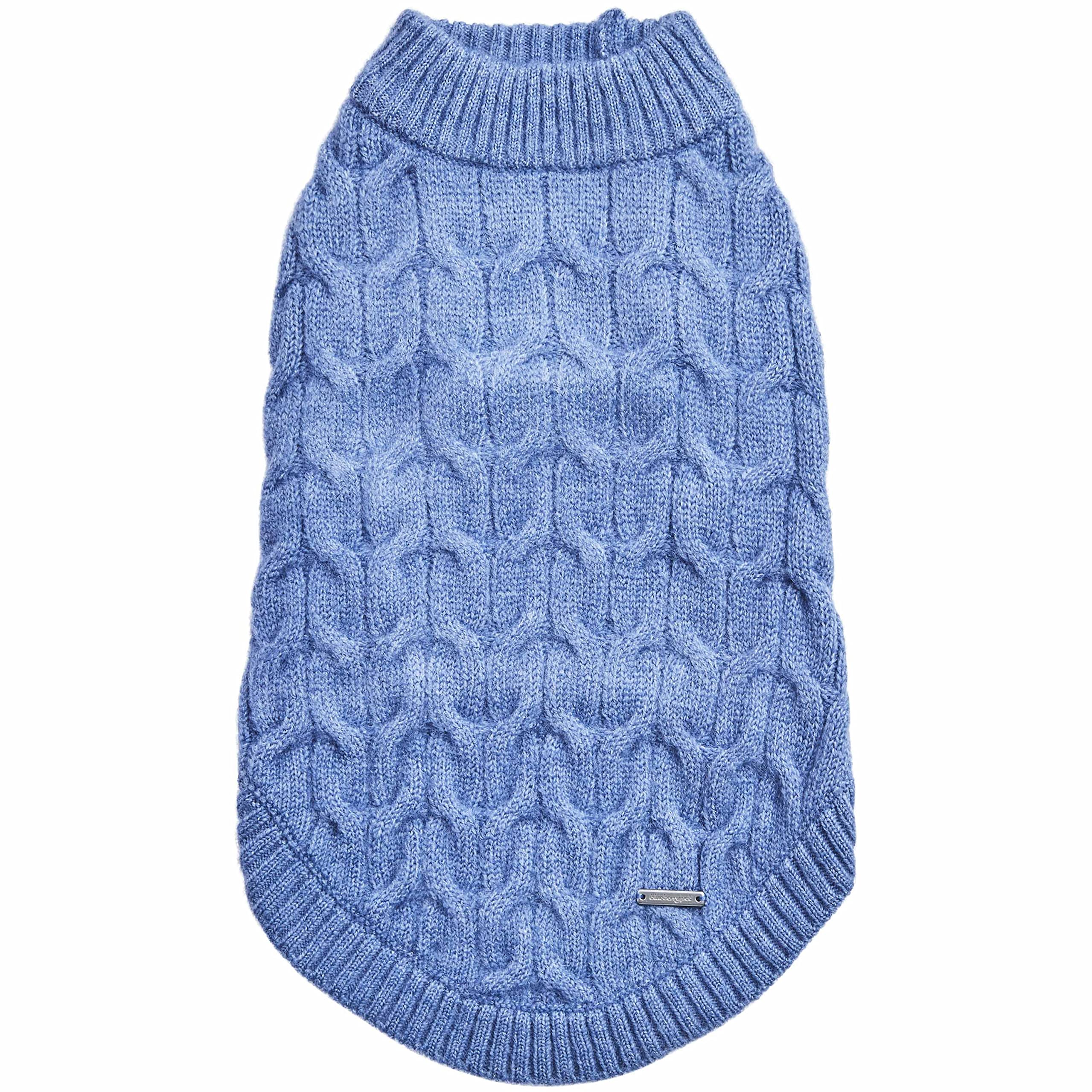 Blueberry Pet Classic Fuzzy Textured Knit Pullover Crew-Neck Dog Sweater In Heather Blue, Back Length 22', Pack Of 1 Clothes For Dogs