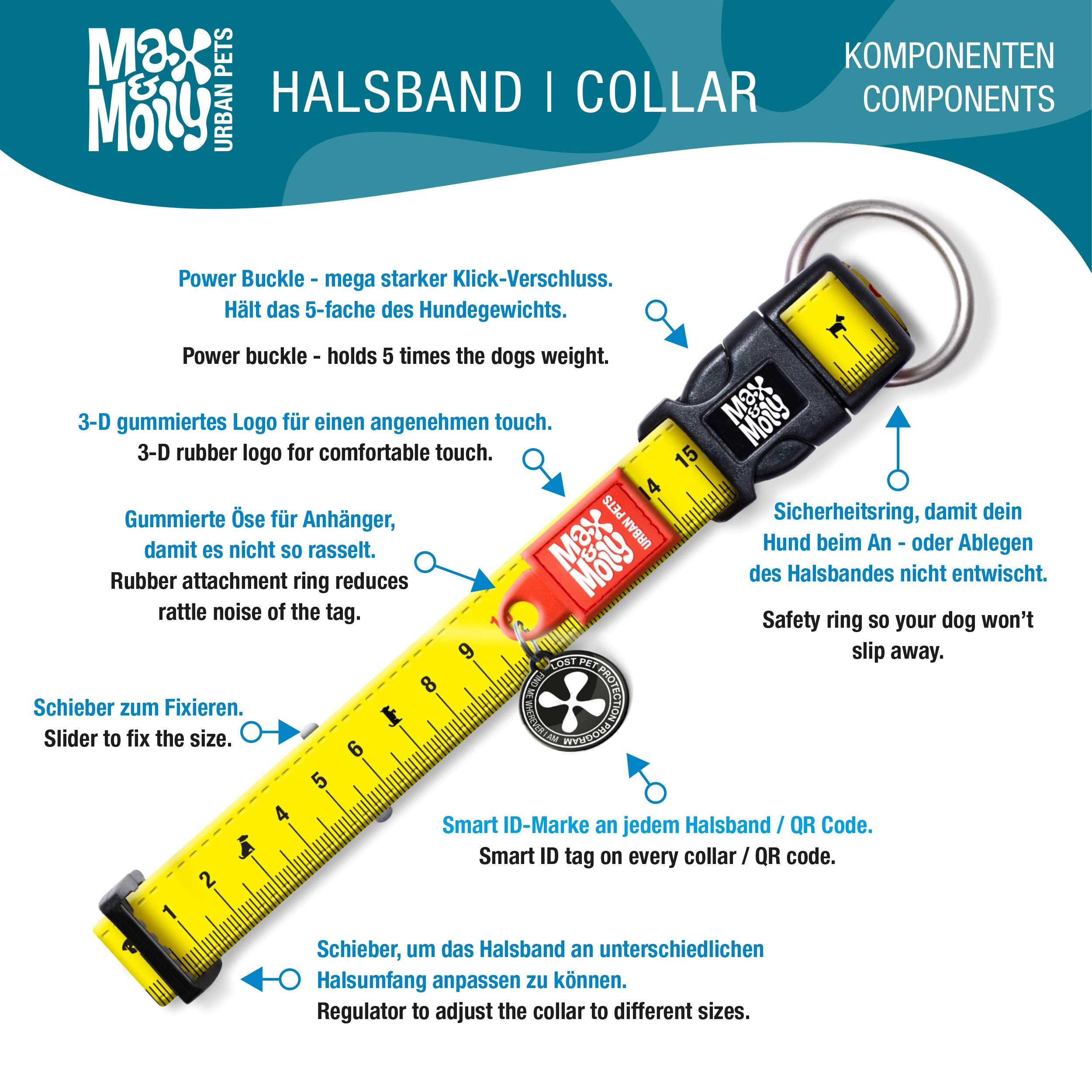 Max & Molly Smart ID Dog Collar with Gotcha! QR Safety Tag and Custom Pet Profile, Soft Padded Neoprene, Waterproof, Comic, XS (