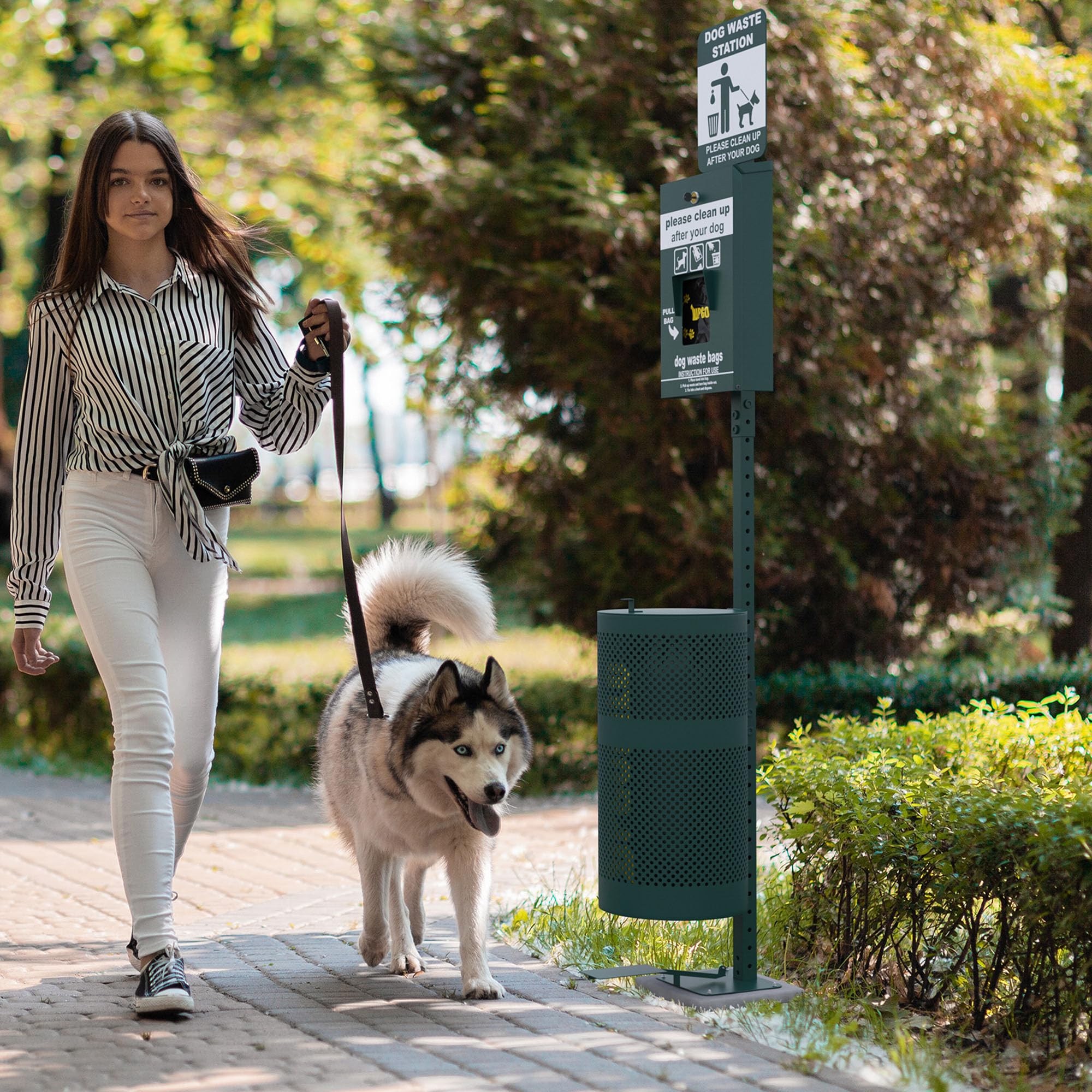 Pet Waste Station with Lidded Pedal Trash Can