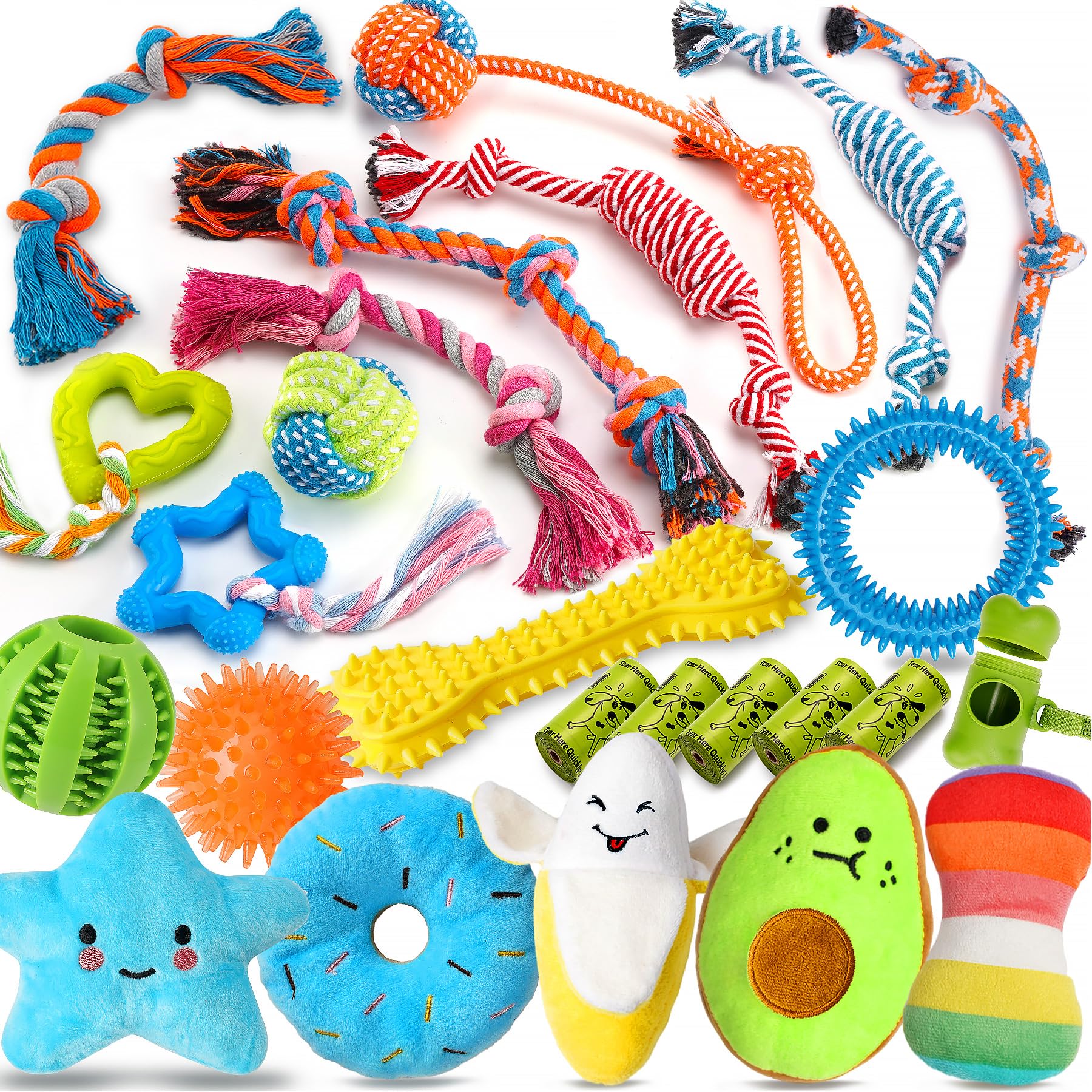 Zeaxuie 25 Pack Luxury Dog Chew Toys For Puppy, Dog Toys With Ropes Puppy Chew Toys, Treat Ball And Squeaky Puppy Toys For Teething Small Dogs