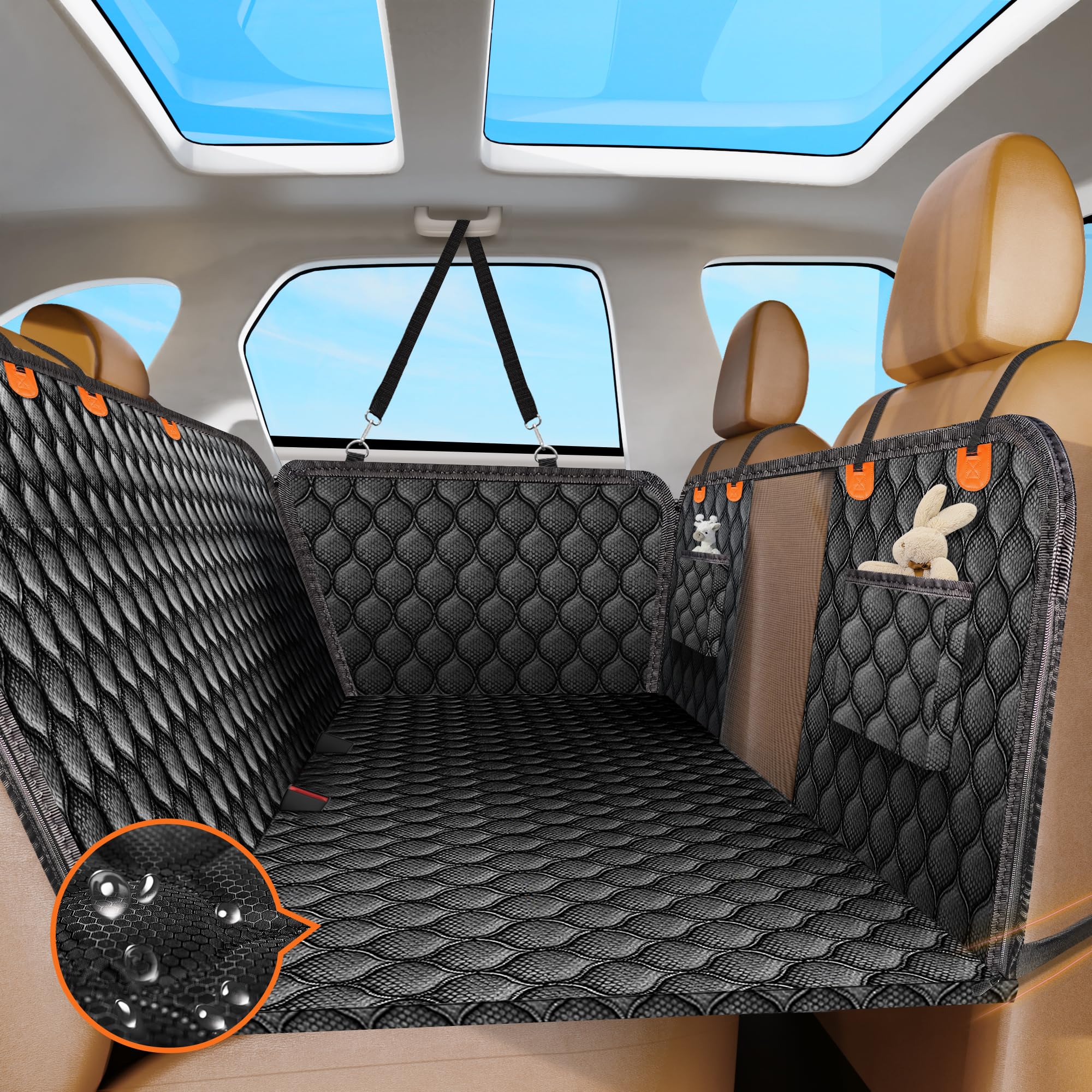 Furroom Back Seat Extender For Dogs- Holds 400Lbs, Dog Car Seat Cover For Backseat Hard Bottom 100% Waterproof Non-Slip Scratch 