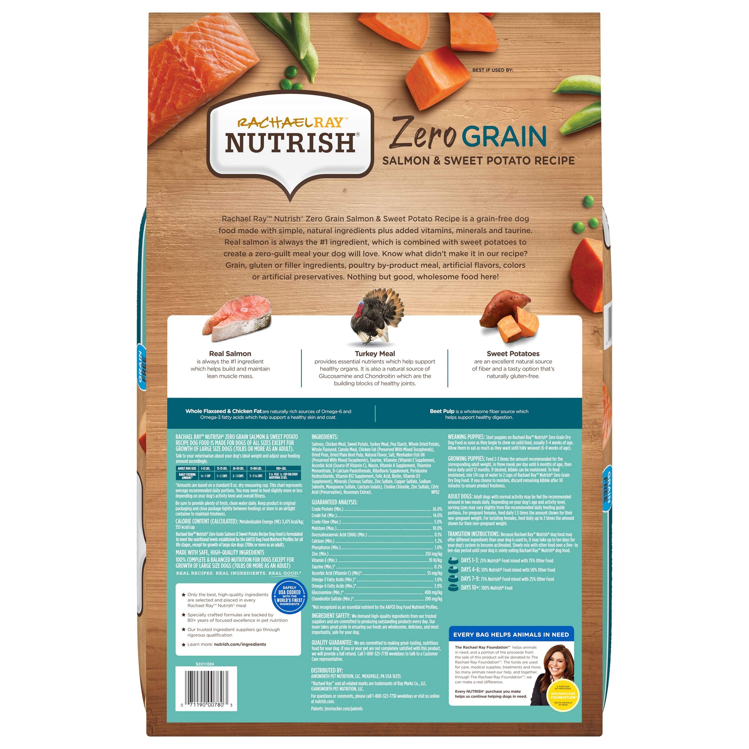 Rachael Ray Nutrish Zero Grain Dry Dog Food, Salmon & Sweet Potato Recipe, 23 Pounds
