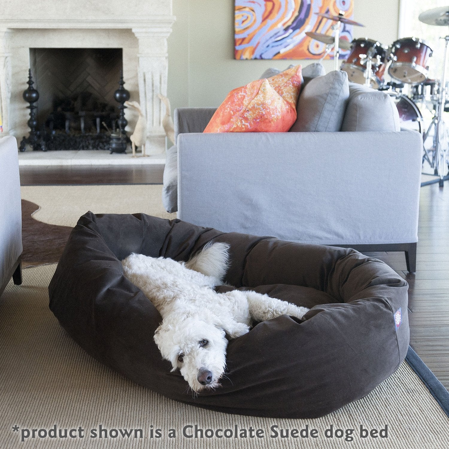 24' Navy Suede Bagel Dog Bolster Bed By Majestic Pet Products,Navy Velvet