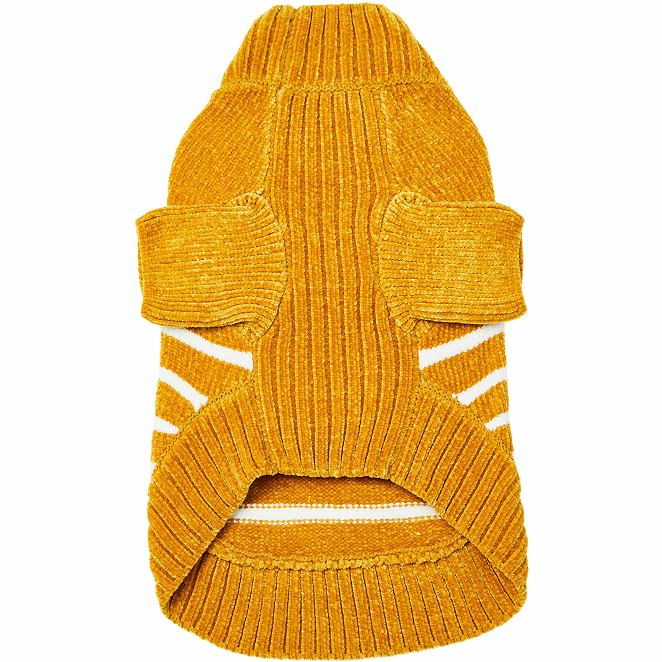 Blueberry Pet Cozy Soft Chenille Classy Striped Dog Sweater In Mustard, Back Length 18', Pack Of 1 Clothes For Dogs